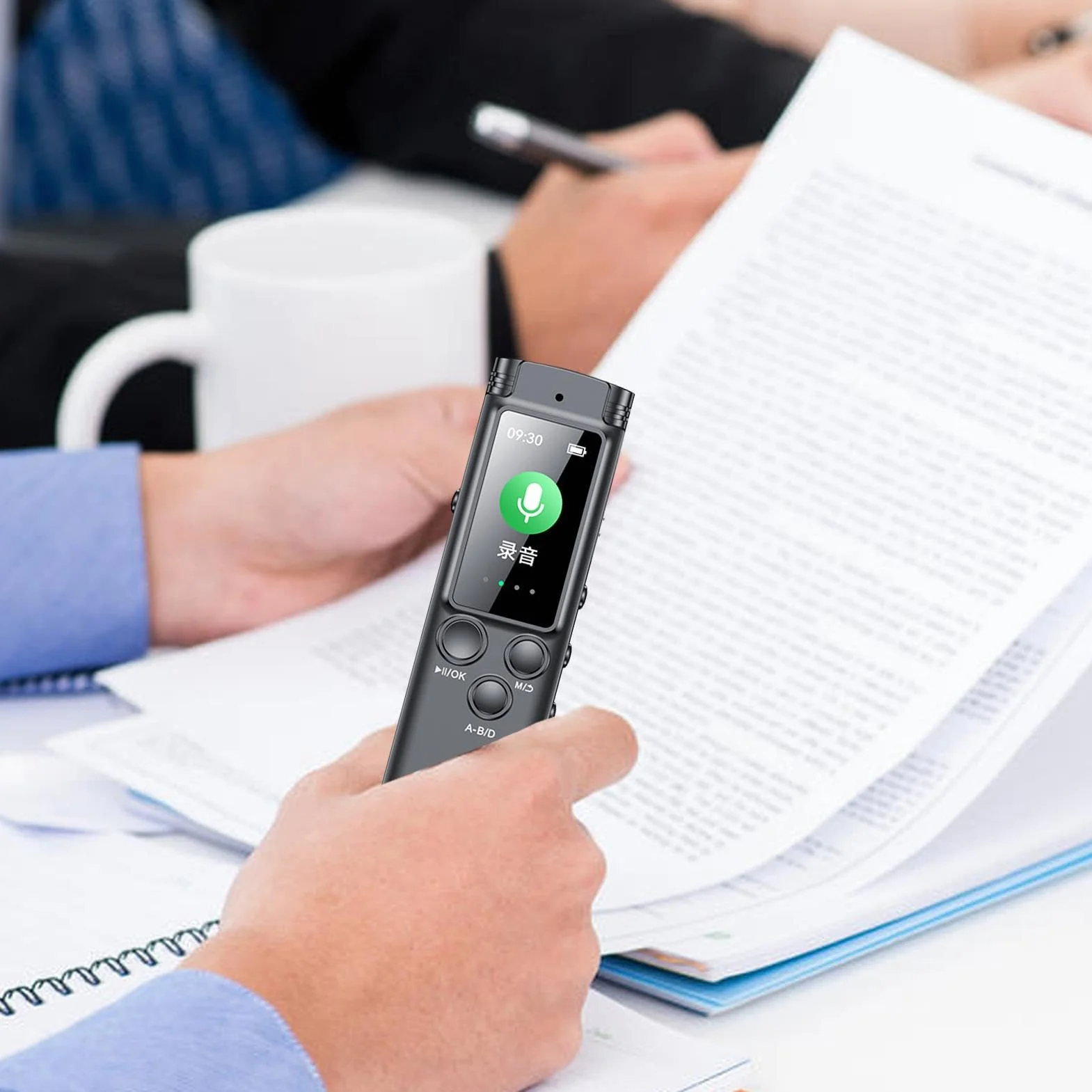 Recording Devices Meetings, HD Sound Capturer, Large Screen Recorder | Microfoni, Noise Reduction, (1 pezzo, Black), Ideal for Journalists, Student and Lawyers
