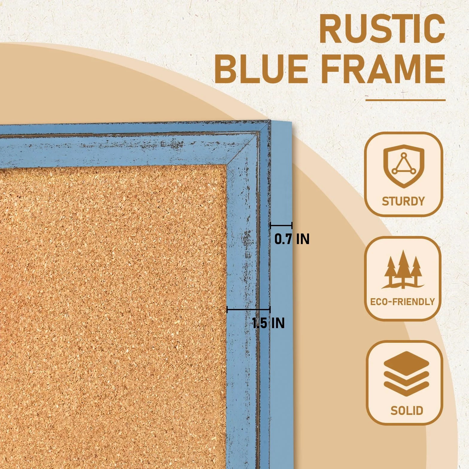 DOLLAR BOSS Bacheca in sughero per pareti, 61 x 45 cm, bacheca decorativa da appendere, cornice in legno, bacheca per avvisi per ufficio e decorazione domestica, blu