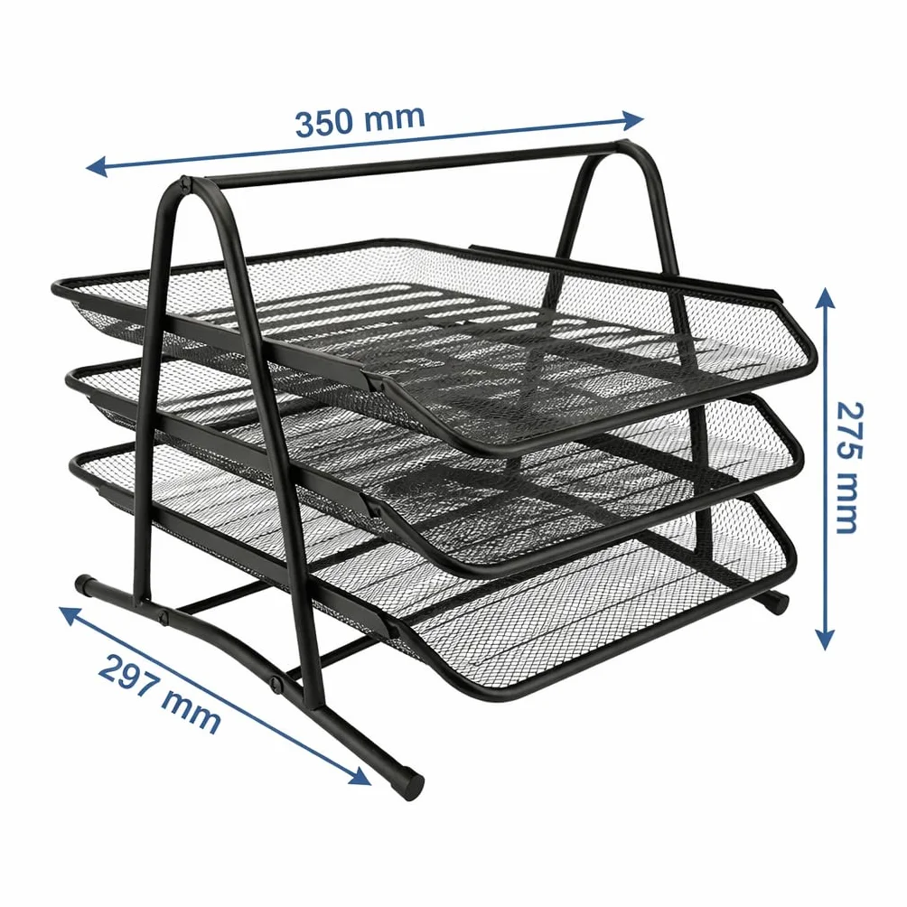 D.RECT KOMO Portadocumenti da Scrivania 3 Scomparti Metallo Rete Organizer A4 Estraibile 350x297x275 mm