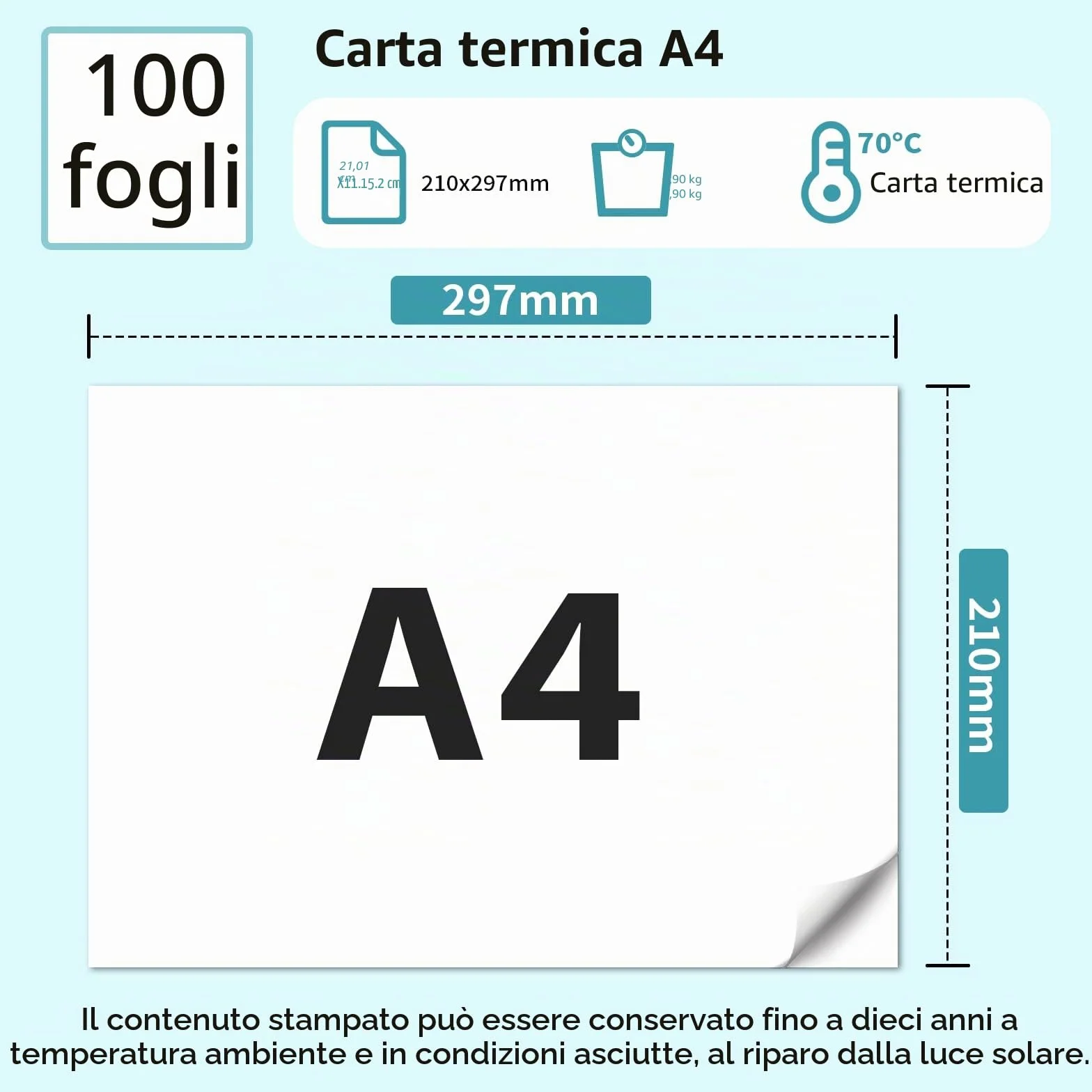 Carta termica A4 M08F-A4 210x297 mm 100 fogli compatibile Brother PJ762/PJ763MFi Phomemo M08F HPRT MT800