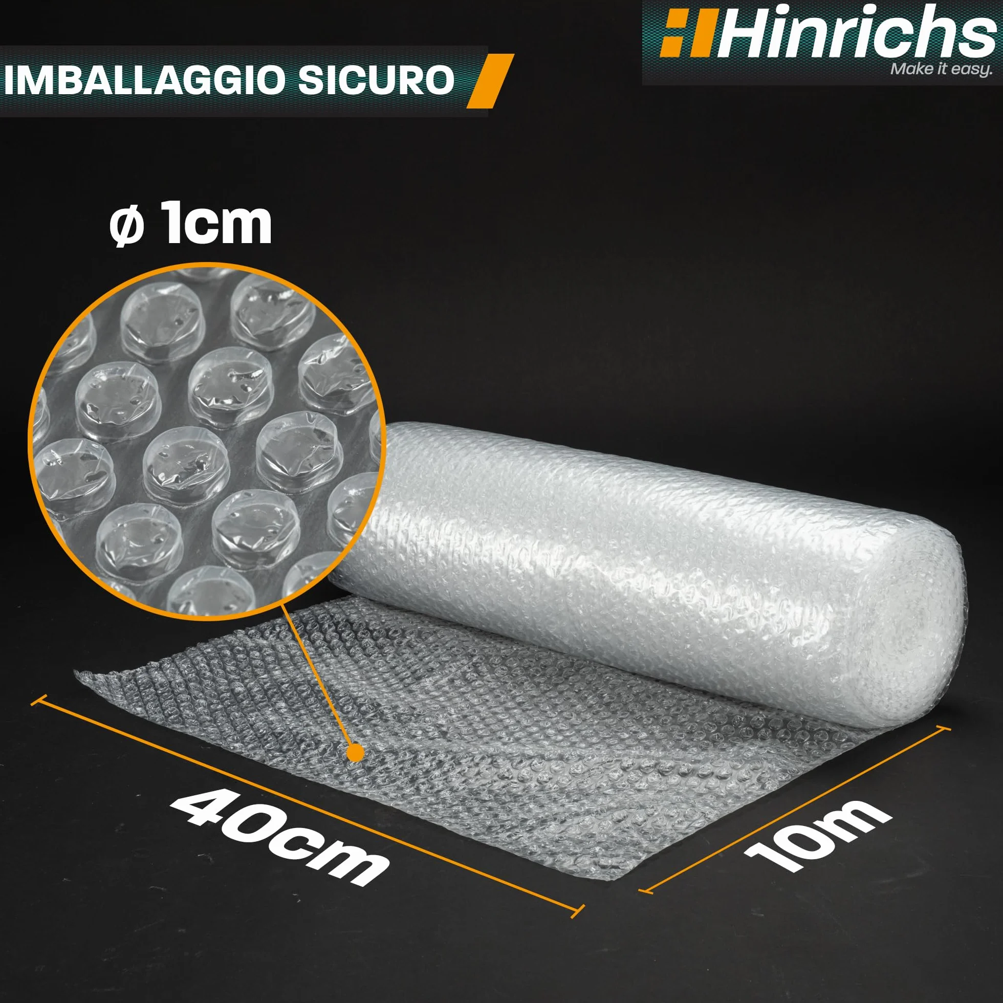 Hinrichs Rotolo Pluriball Imballaggio 10m Riciclabile Bolle Oggetti Fragili