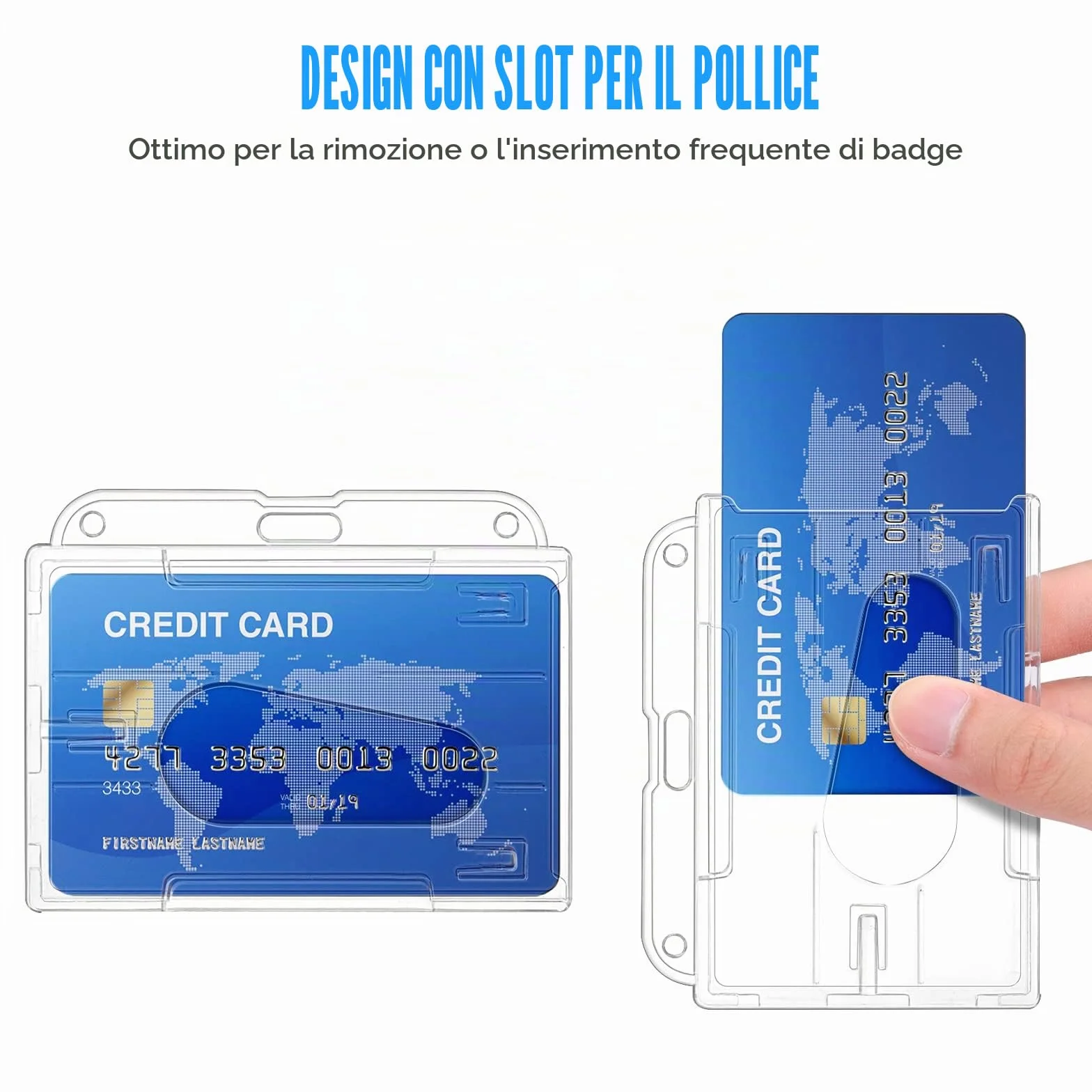 Vicloon Porta Badge 2Pcs Plastica Rigida Trasparente Porta Carte di Credito con Slot per Pollice