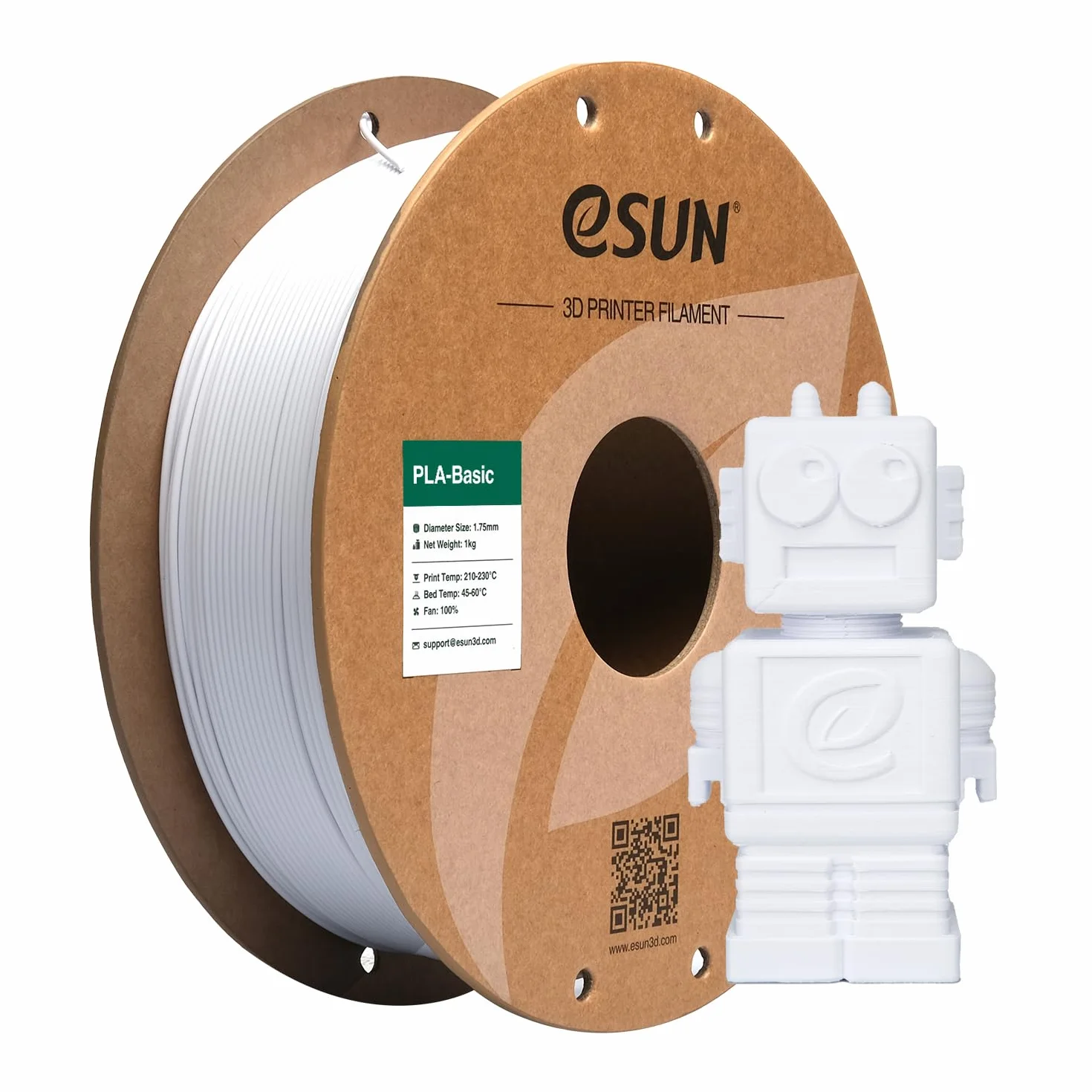 eSUN Filamento PLA 1,75 mm Basic PLA per Stampanti 3D Precisione Dimensionale +/- 0,05 mm Bobina 1 kg Bianco Freddo