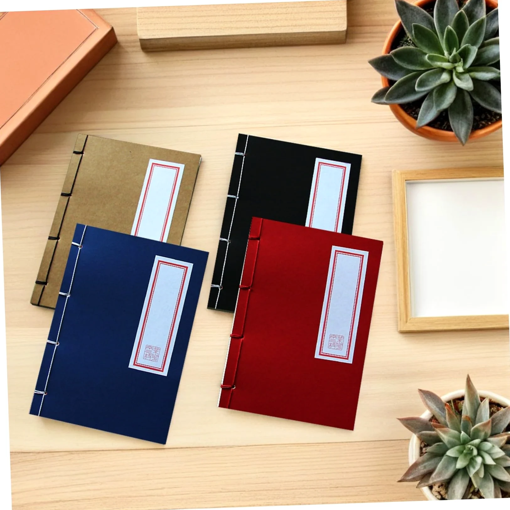 Housoutil 4pezzi Quaderni Vintage Stile Cinese Diario Diario di Carta Kraft Copertina Rigida Quaderno Retrò per Scrittura Disegno Taccuino Quaderno di Portatile