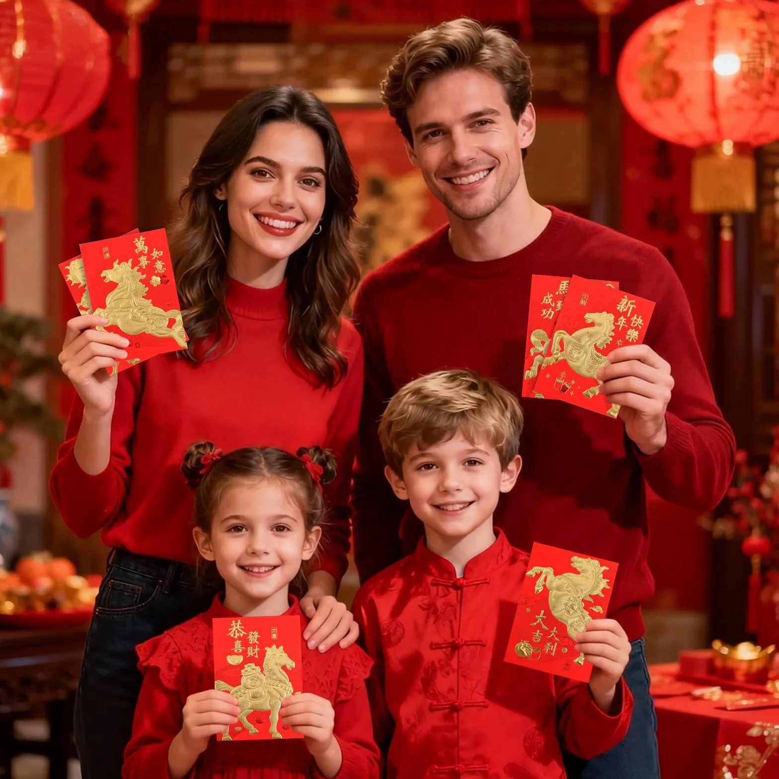 Buste Rosse per Capodanno Cinese 2026 Feng Shui 11,5x8cm 36pz con 50pz Monete Cinesi (6 Stili)