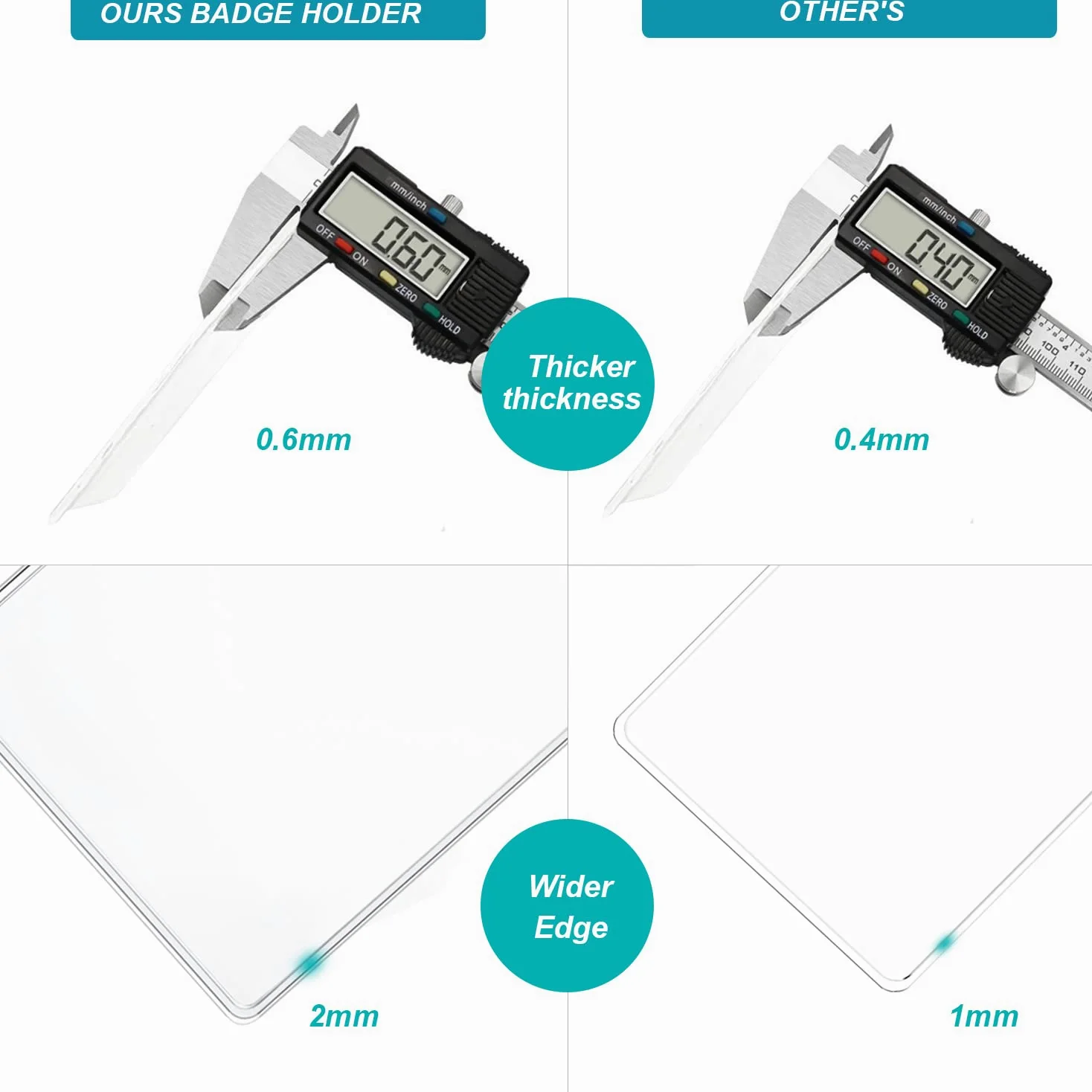 Confezione da 100 porta badge con clip in PVC trasparente orizzontale e clip in metallo impermeabile, richiudibile, con chiusura a cerniera, con clip per badge