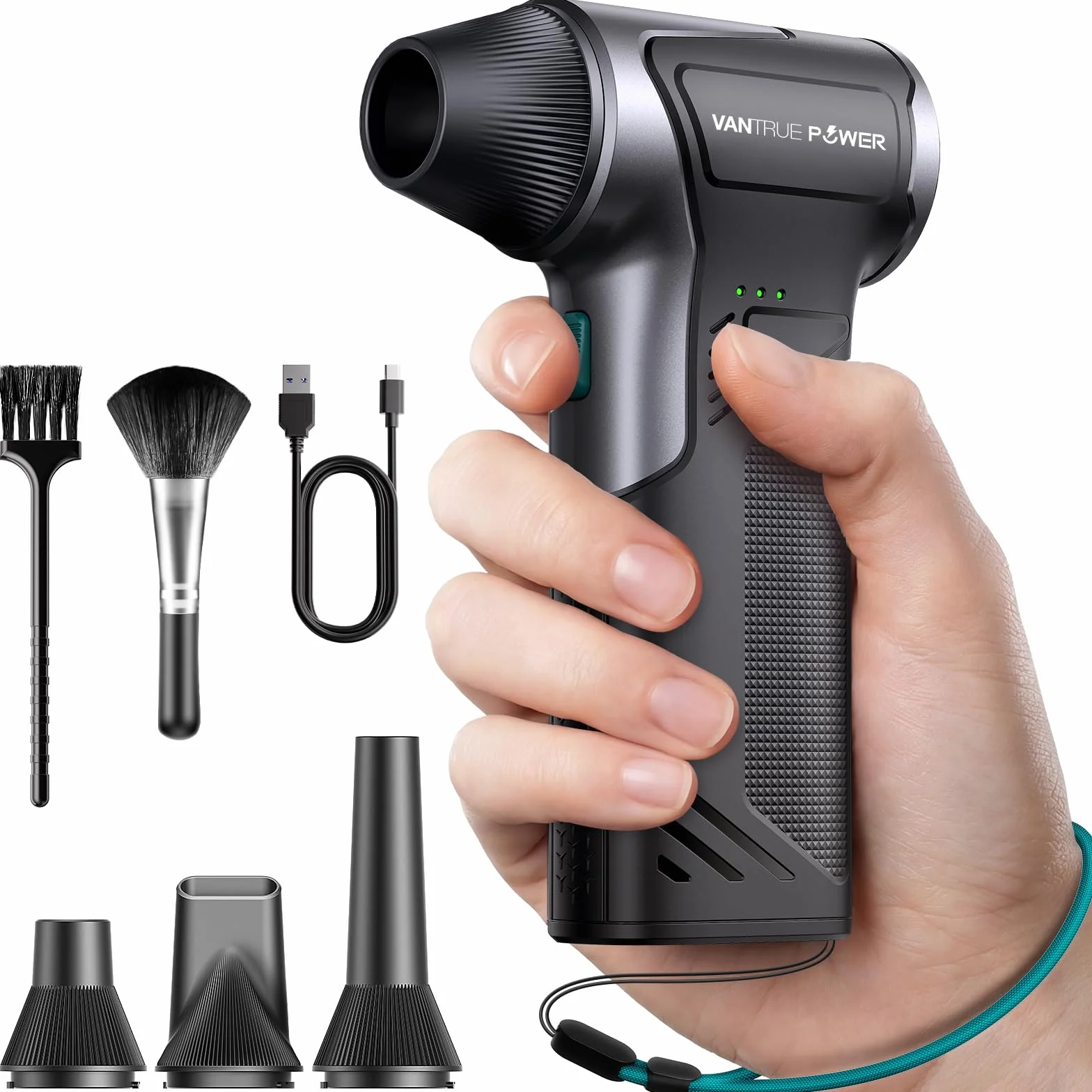 T150 Soffiatore d'aria wireless ad alta velocità, 110.000 RPM, potente ad aria compressa con 3 livelli – Soffiatore/aspiratore a batteria per PC, auto, casa ed esterni