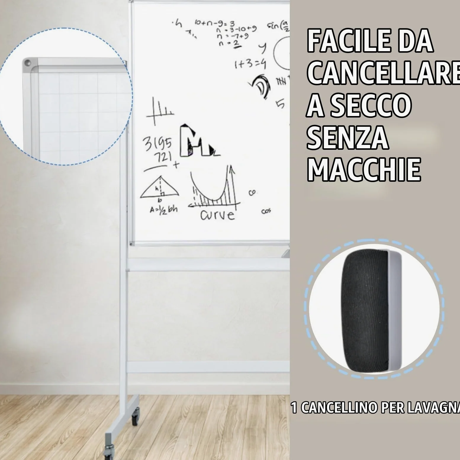 LIFEZEAL Lavagna Magnetica, 120x90 cm, Lavagna con Cavalletto, Lavagna Bianca Cancellabile con Ruote, Lavagna Bifacciale con Fogli di Carta e Girevole a 360 gradi, Regolabile in Altezza (bianco)