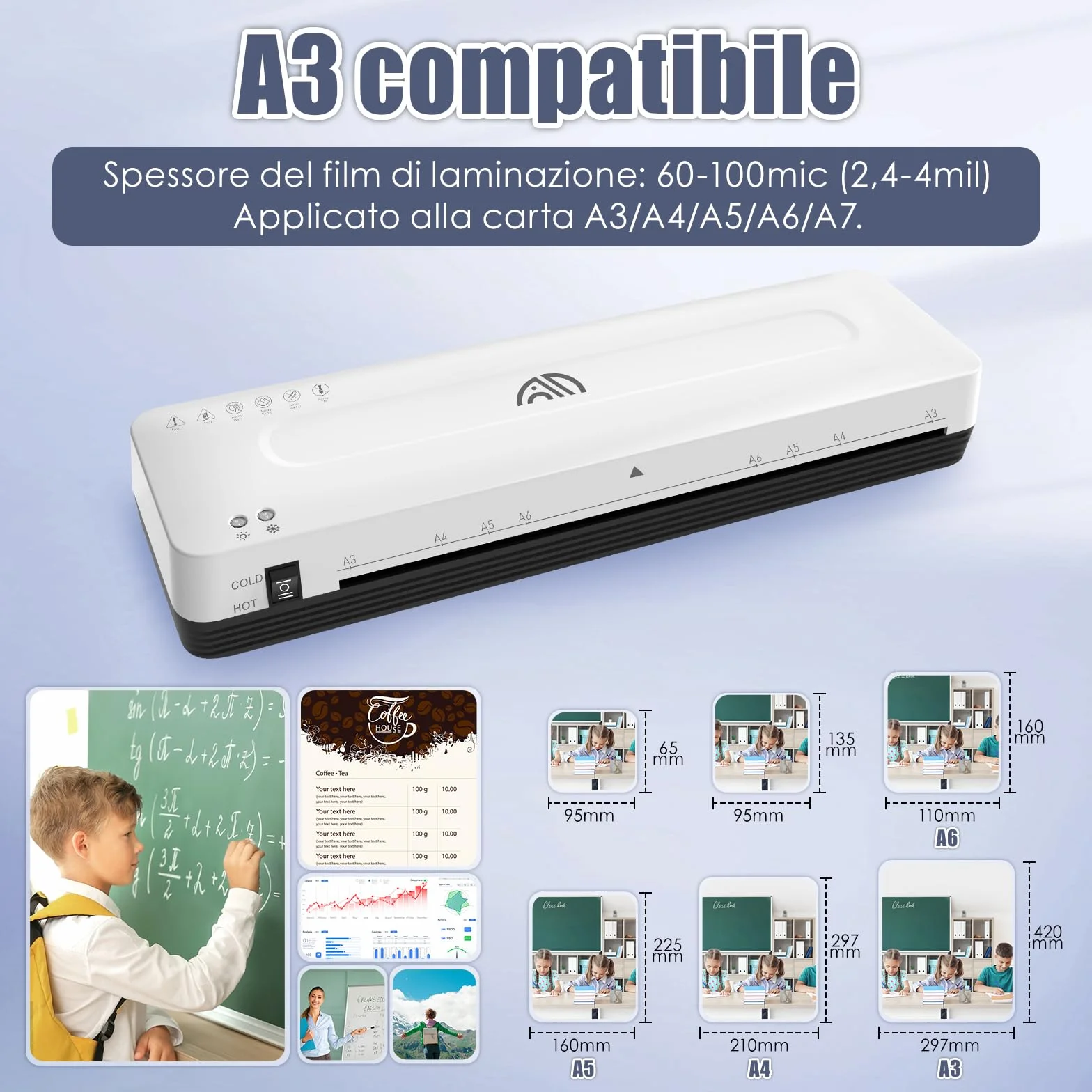 Plastificatrice A3 Laminatrice con Fogli di Laminazione A3 A4 A5 A6 Plastificatrice 4 in 1 Plastificatrici Laminatore Freddo Caldo per Ufficio Casa Scuola e Foto