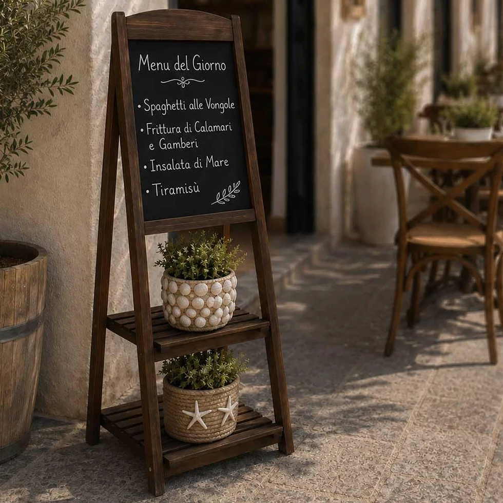 Lavagna Pubblicitaria in Legno con Due Mensole per Bar e Ristoranti H112
