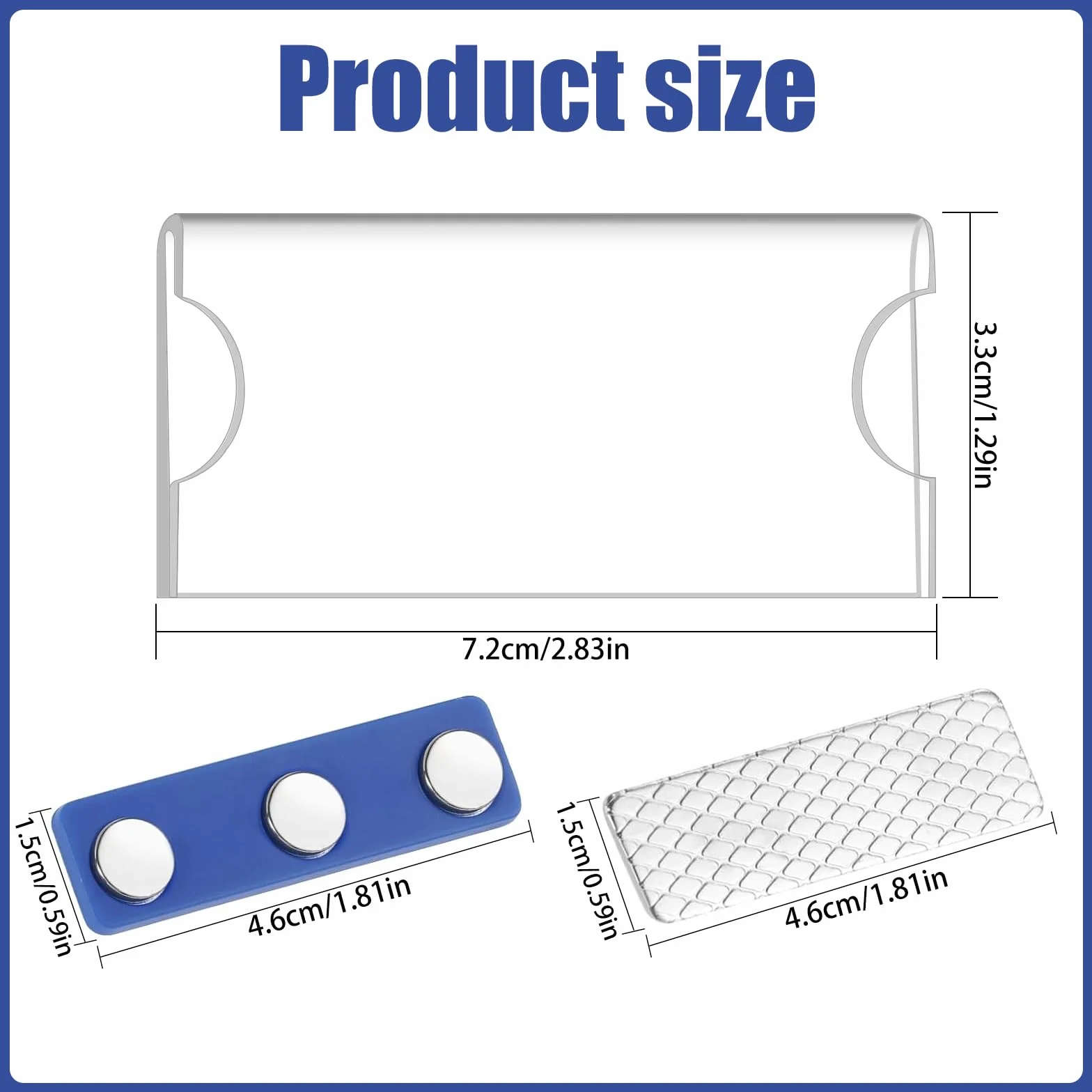 Targhette magnetiche per abbigliamento 75 x 30 mm, porta badge con magnete a 3 punti