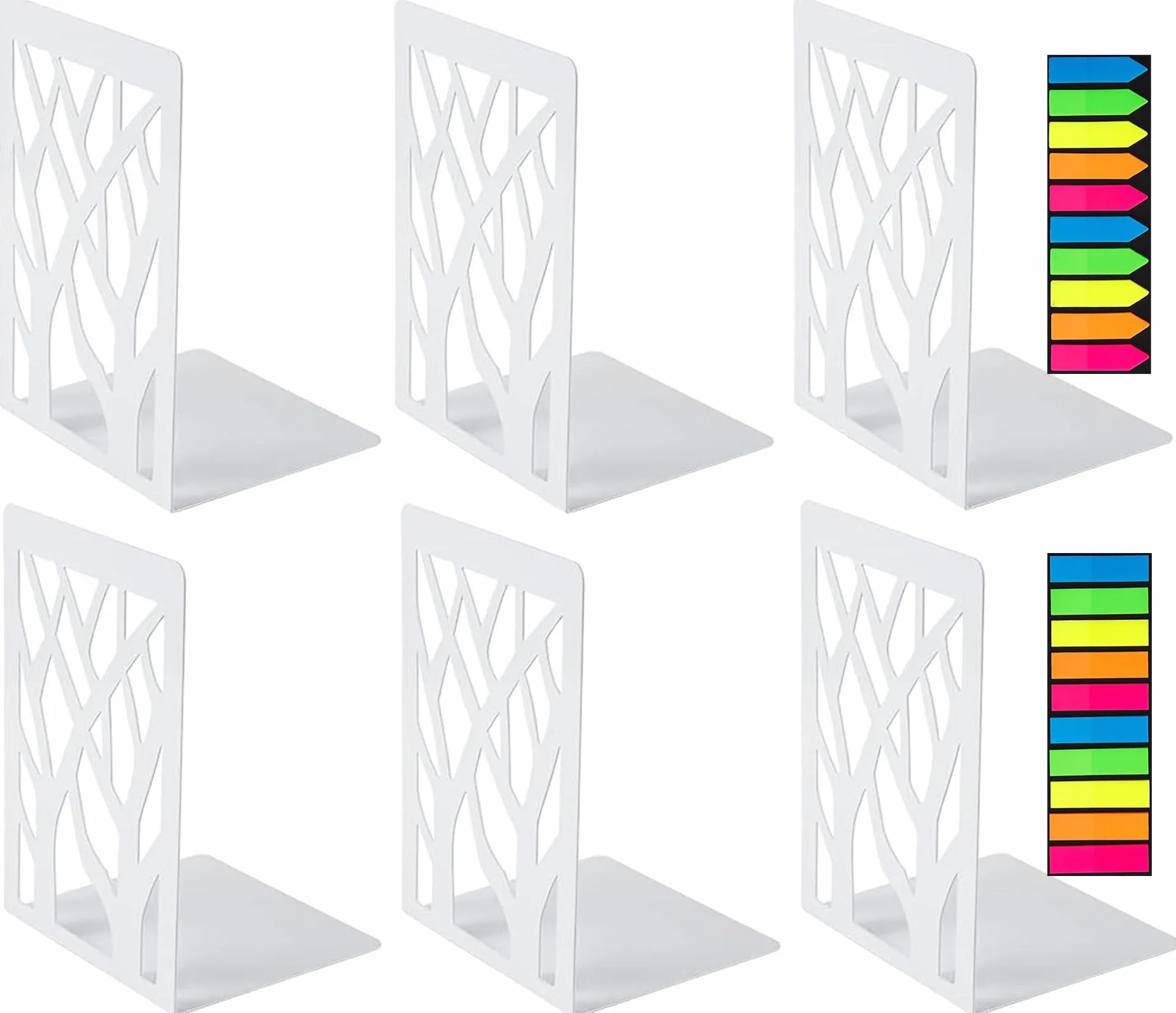 Fermalibri in Metallo per Scaffali, Bookends con Antiscivolo, Bianco