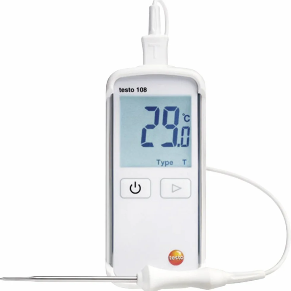 Testo 0563 1080 108 Termometro impermeabile con sonda termocoppia tipo T e K, custodia morbida, protocollo taratura