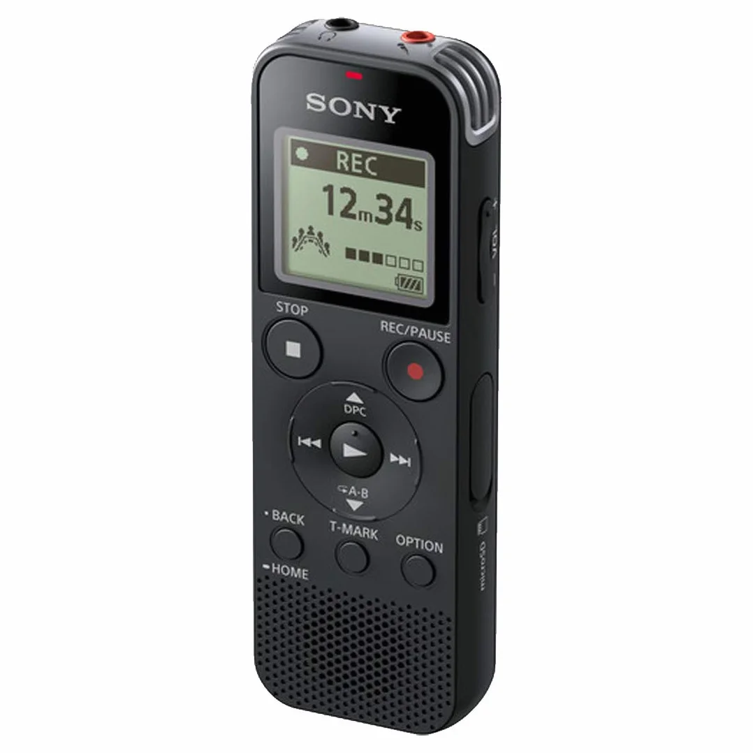 Sony ICD-PX470 Registratore Digitale Stereo, Riduzione Rumori Sottofondo, Altoparlante Integrato, Jack Cuffie e Microfono, Memoria 4 GB + Slot microSD, USB Integrato, Batteria fino a 55 Ore, Nero