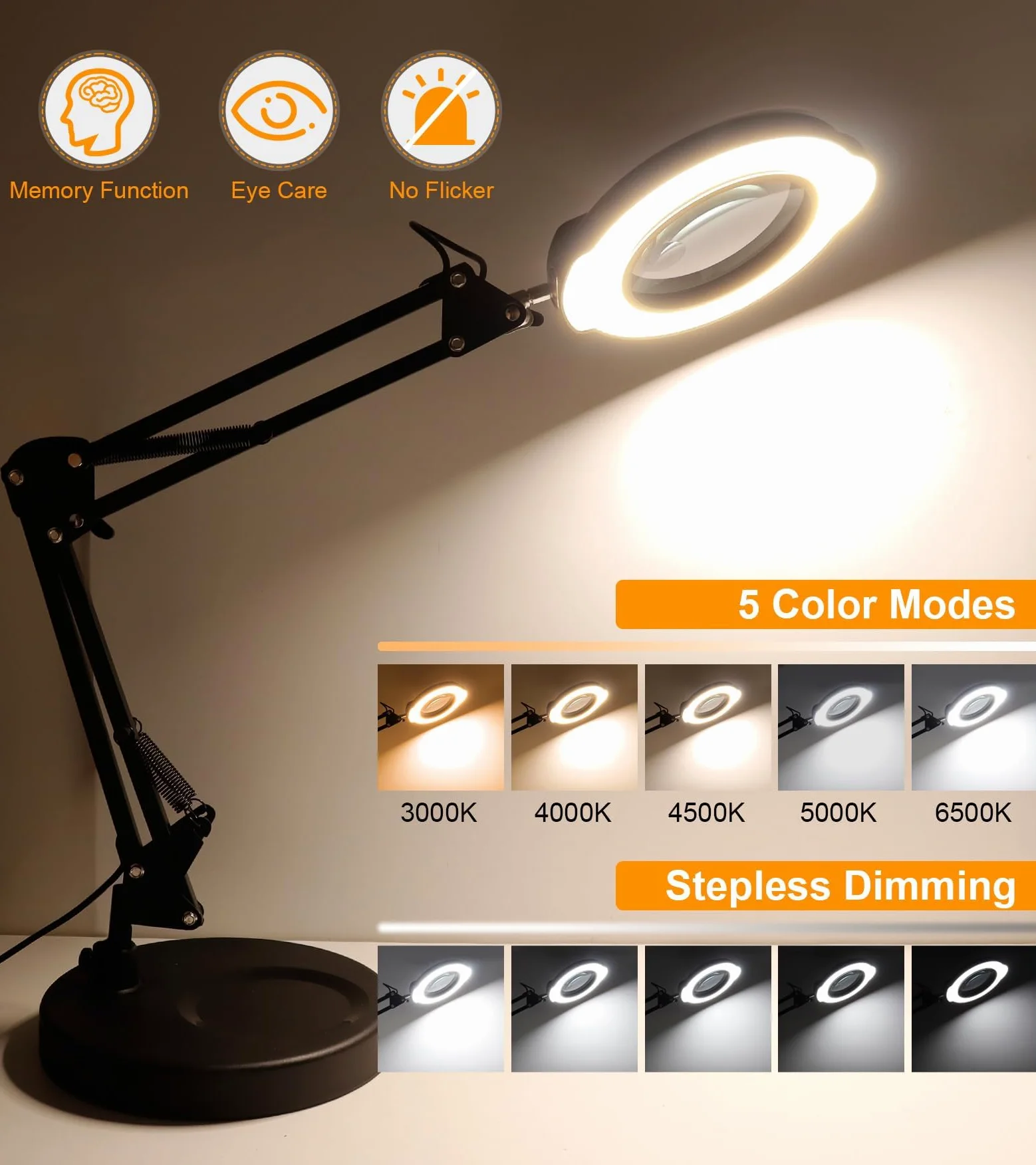 Lente d'ingrandimento da Tavolo 10X con Luce 84 Led Lente d'ingrandimento a Collo d'oca Flessibile Illuminata Led 5 Modalità Colore Dimmerabile per Pittura Artigianato Hobby Cucito Lavori Ravvicinati