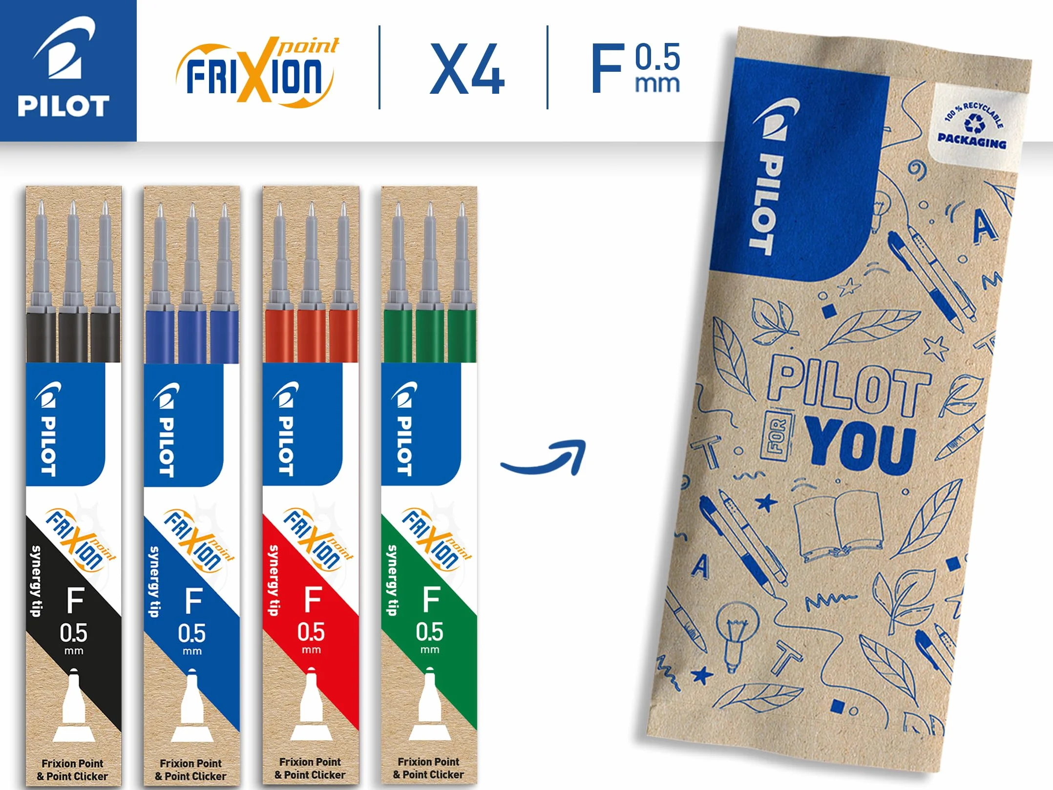 PILOT FriXion Ricariche Penne Cancellabili Blu Nero Rosso Verde Punta Fine 12 Pezzi