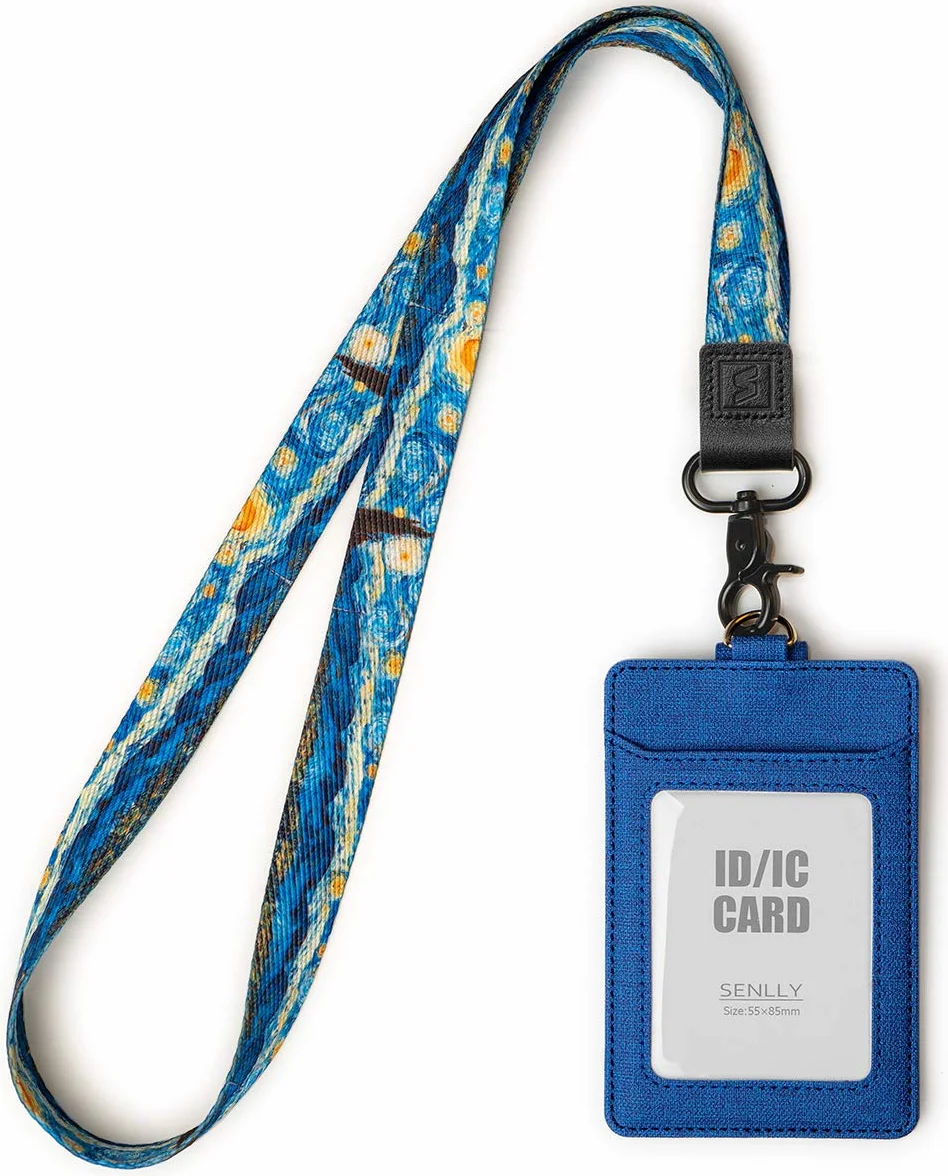 Carte Porta Badge Identificativo Pelle PU con Cordino da Collo 2 Tasche Finestra Trasparente ID