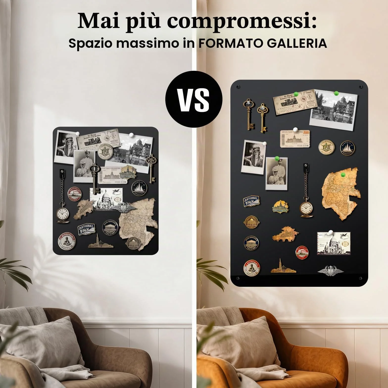 Lavagna Magnetica da Parete 50x100cm: Bacheca per Calamite da Viaggio e Ricette in Cucina Display Creativo per Casa Ufficio e Scuola - Nero