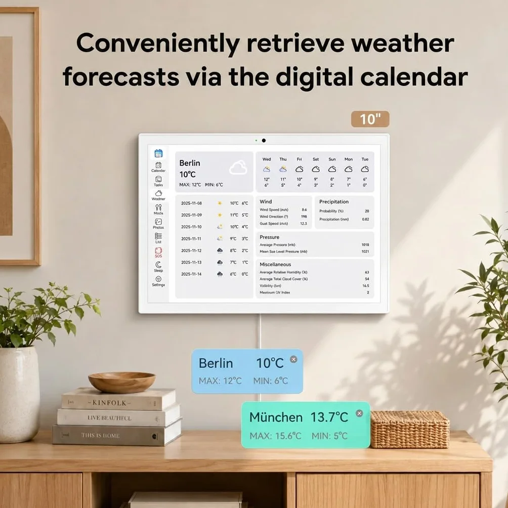 Calendario Digitale, Calendario Elettronico da Parete da 10,1", Pianificatore Familiare Intelligente, Ricompense per i Risultati e Pianificatore dei Pasti, Schermo Touch 1920 * 1080
