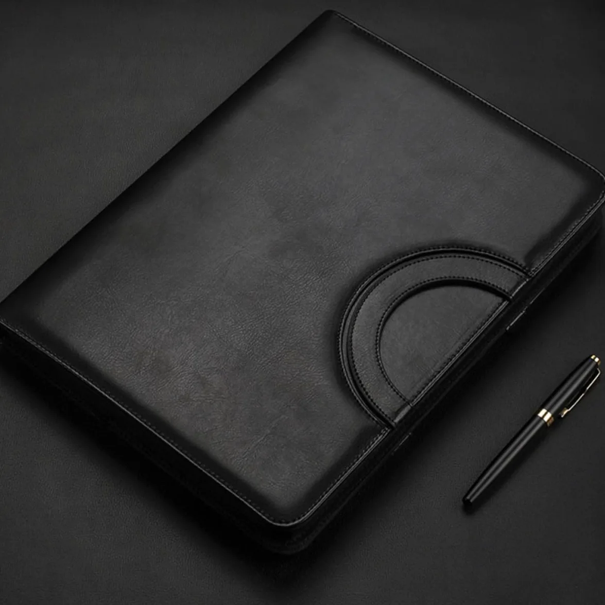 USHOBE Cartella Porta Documenti A4 con Zip e Manico in Pu Elegante e Leggera, con Scomparti per Ufficio e Protezione Contenuti, per Riunioni e Lavoro Professionale
