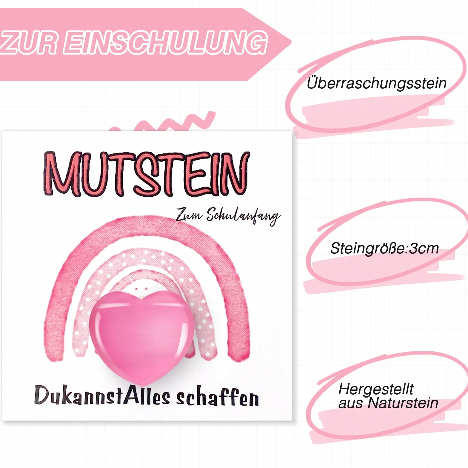 Mutstein per bambini Inizio della scuola 3 cm Schulkind Mutstein 2025 regalo portafortuna con biglietto di auguri