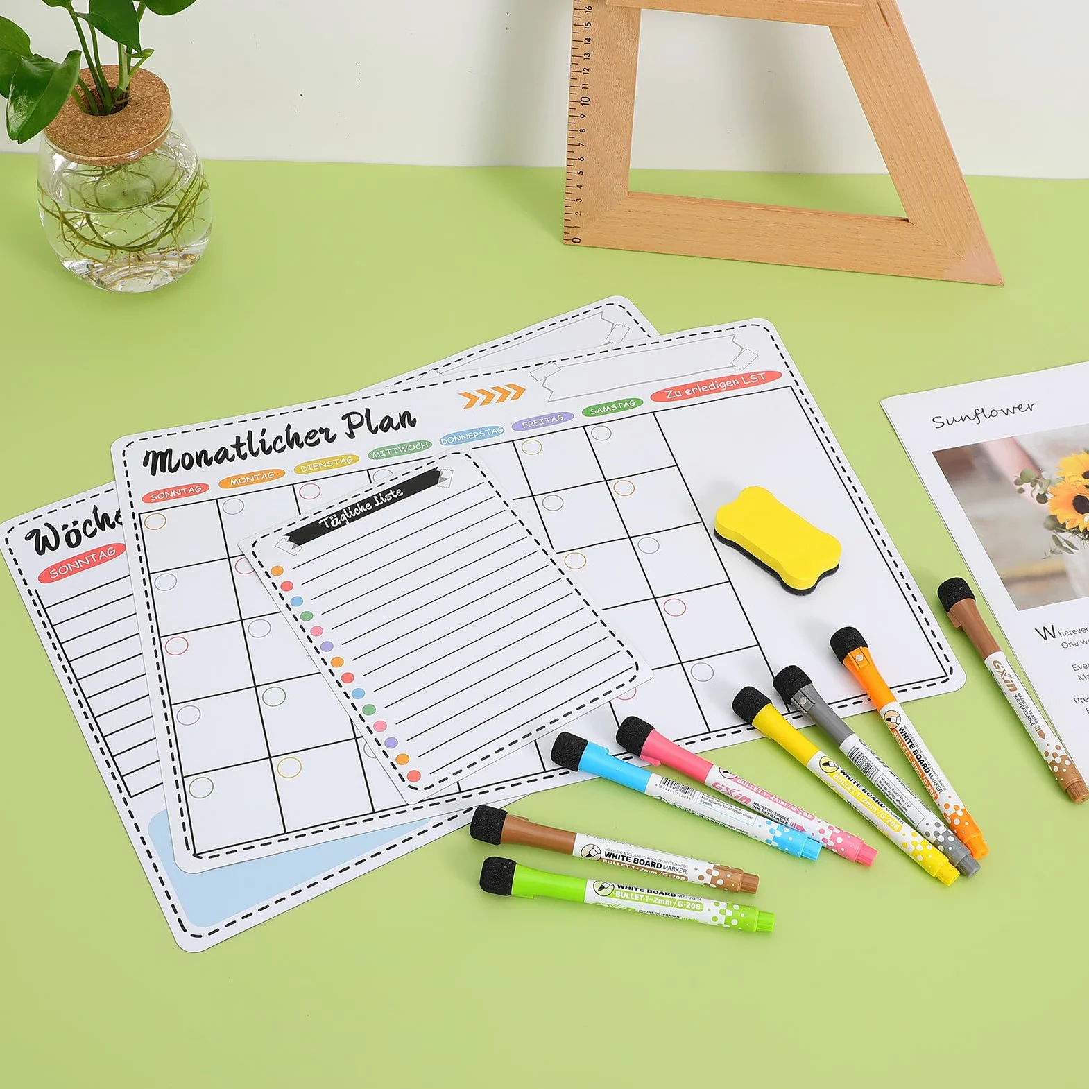 SHINEOFI Agenda Settimanale Magnetica per Frigorifero 16,5 × 11,5 Pollici in Resina Sintetica, Calendario Mensile Cancellabile a Secco 8 Pennarelli per Cucina e Scuola