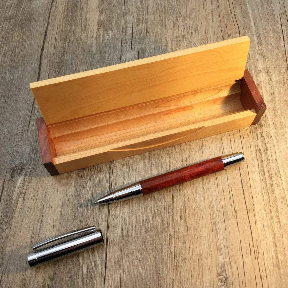 LACHIEVA LUX - Penna roller in palissandro, con elegante scatola di legno, compatibile con la ricarica tedesca Schneider, idea regalo