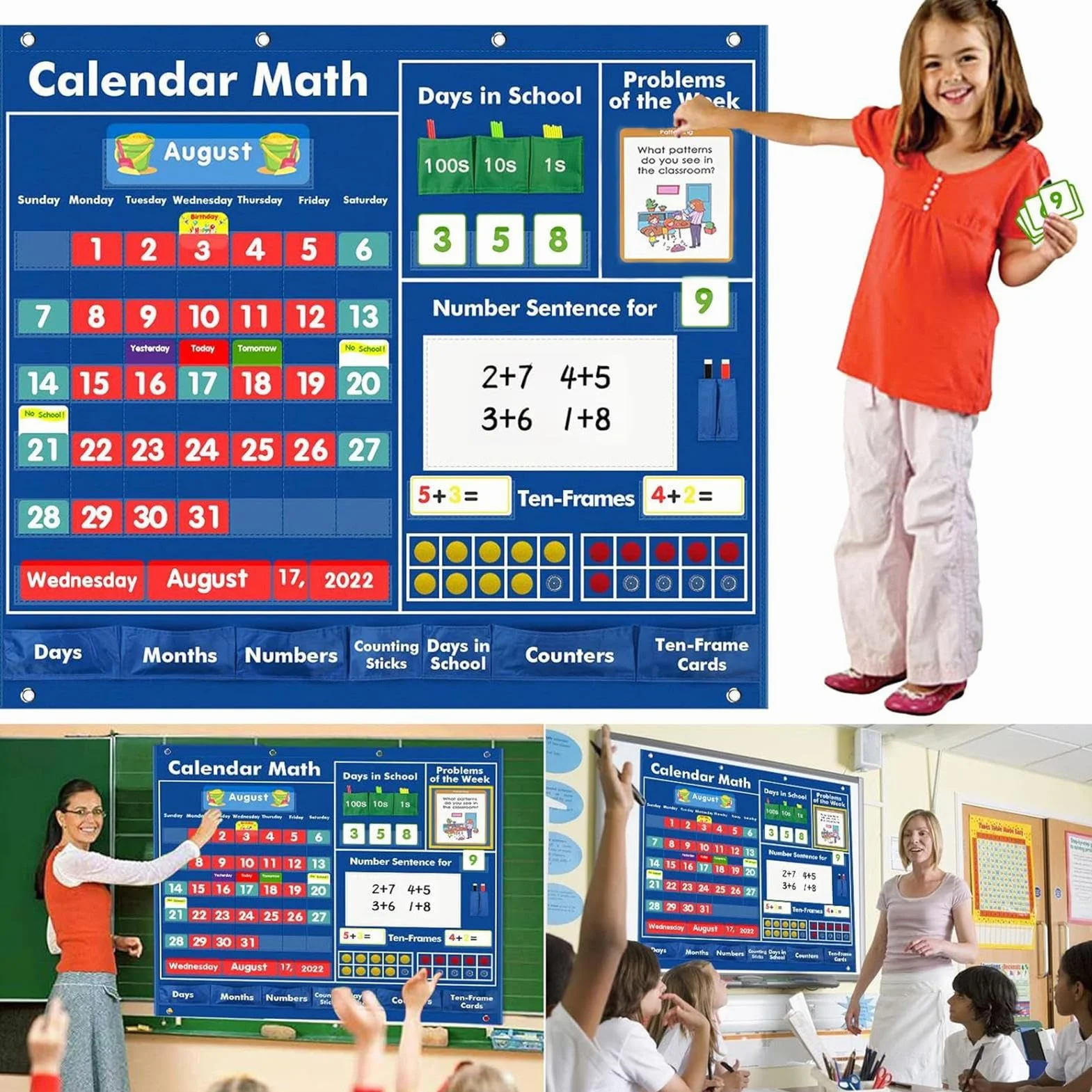 Calendari Tascabili Attività Modulari Di Supporto Con Doppia Faccia | Cartellone Con Tasche Per La Classe Per Bambini Ragazzo Insegnante Genitore Vacanza Classe Casa Scuola Materna Elementare