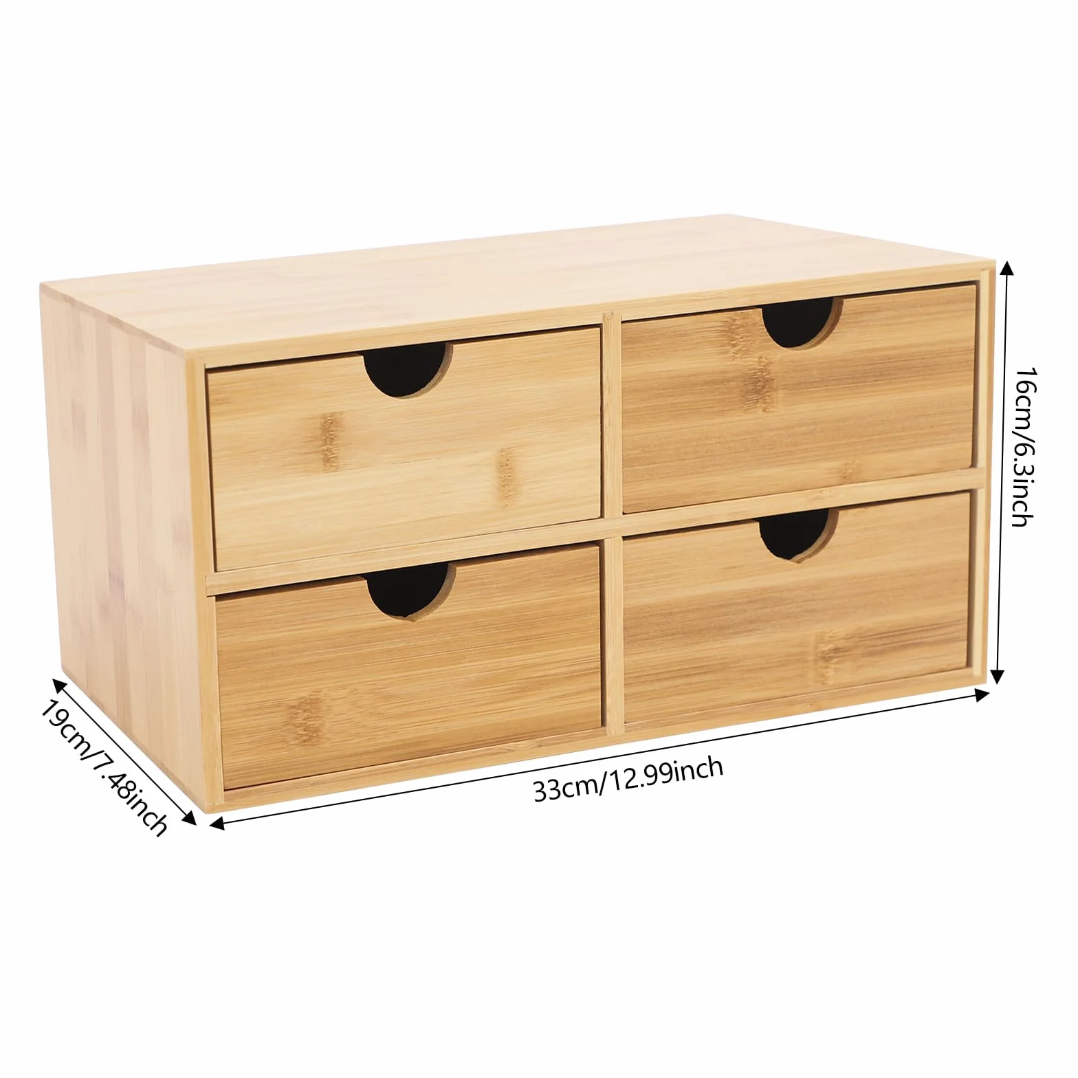 Scatola portaoggetti in legno con 4 scomparti, 33 × 19 × 16 cm, grande organizer da scrivania, adatto per soggiorno, camera da letto, studio, uffici e case per studenti