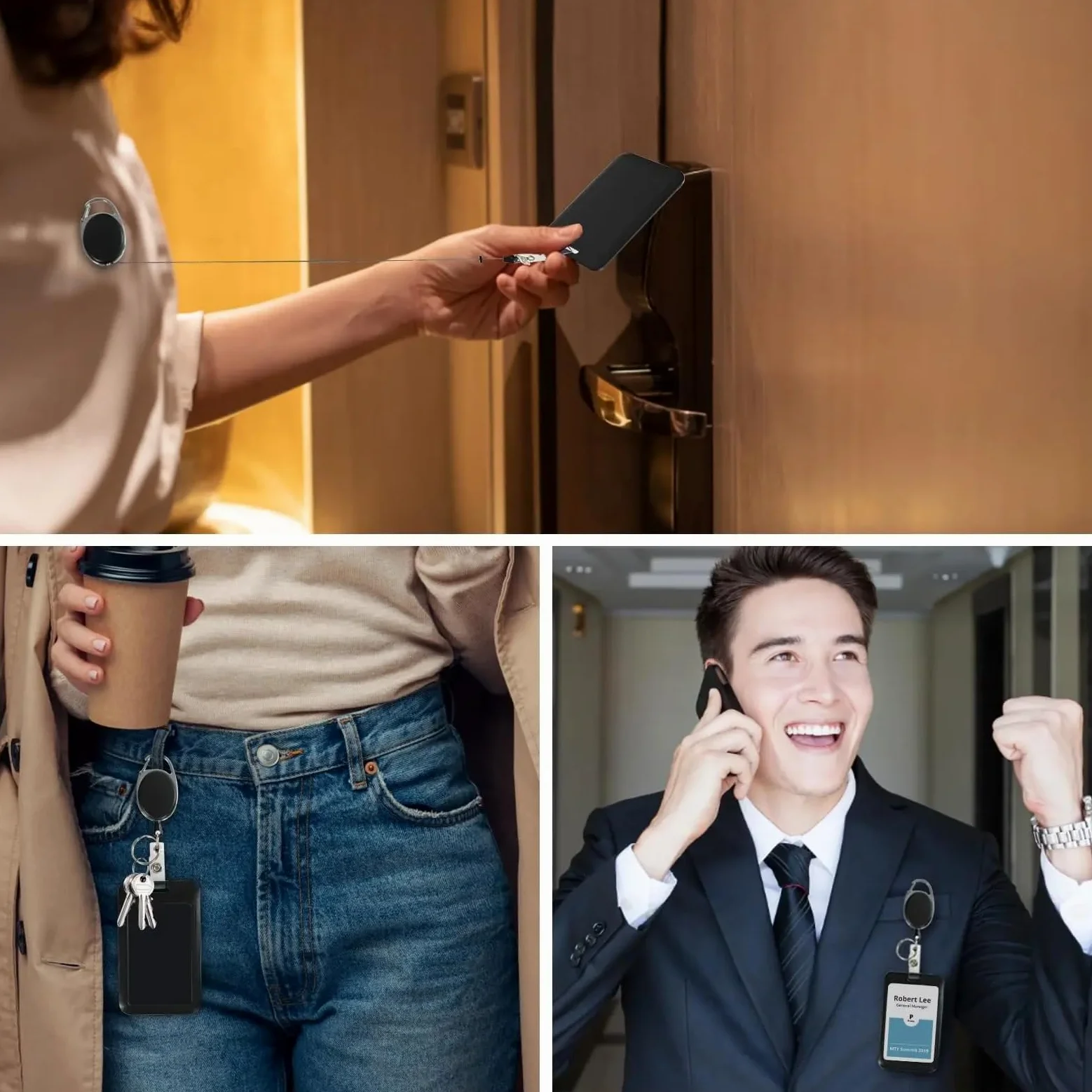 Porta badge verticale, 20 pezzi, porta badge retrattile, nero, per donne e uomini.