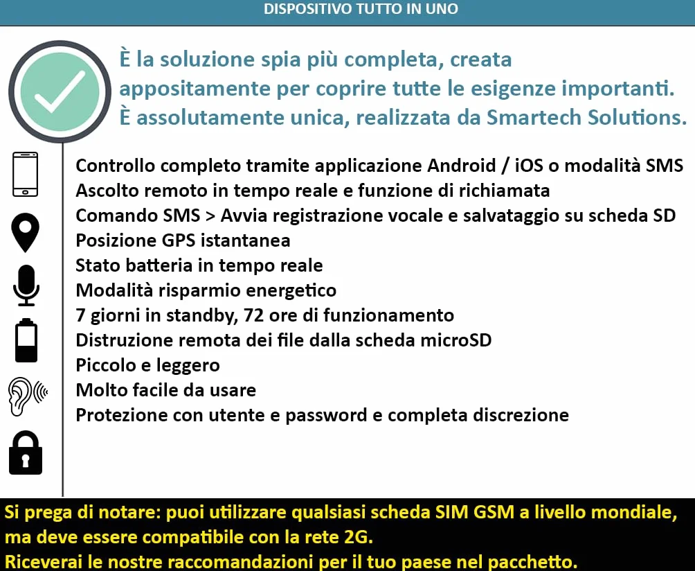 [Aggiornato 2025] Registratore Vocale Spia GSM di ascolto in tempo reale che ti chiama o che puoi chiamare, microspia audio con miglioramento vocale, microfono spia a distanza, localizzazione GPS