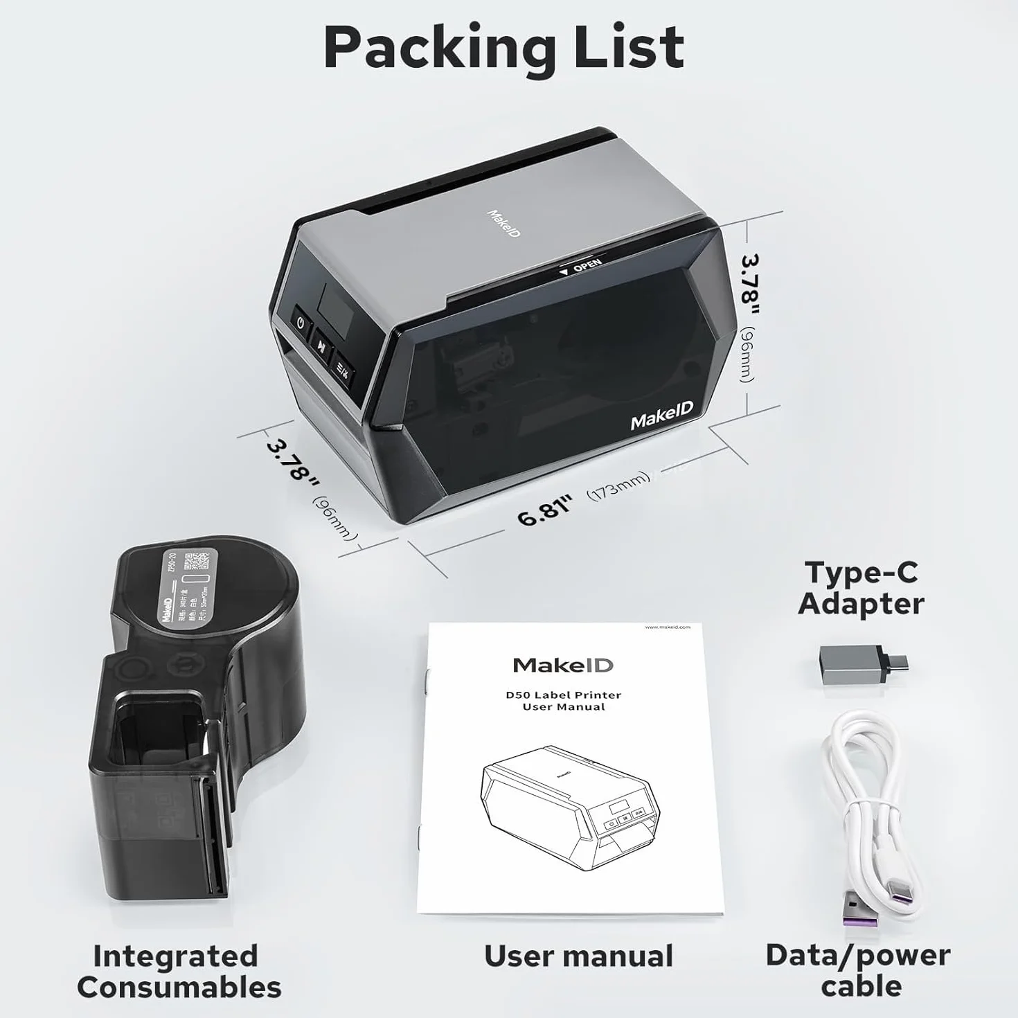 Makeid D50 Stampante per etichette Bluetooth Tecnologia a trasferimento termico, adatta per negozi al dettaglio, uffici, Imprese e fabbriche compatibile con telefoni cellulari e computer