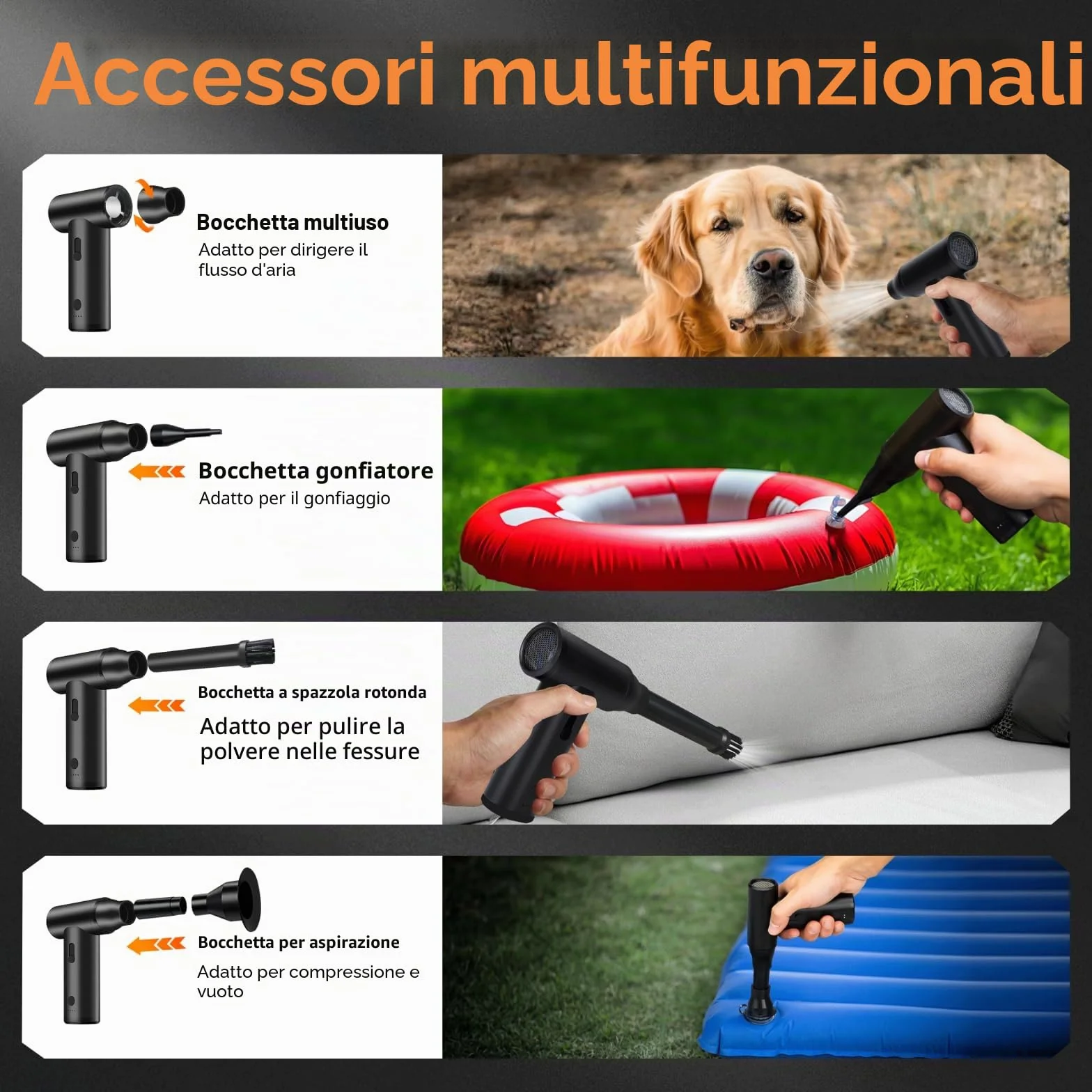 MERTTURM Soffiatore ad Aria Compresso Elettrico Portatile, Aspiraportatile-Velocità Regolabile, Motore Brushless Ricaricabile 120000RPM-Ventola Potente e Resistente per PC/Tastiere/Auto/Casa/Esterno