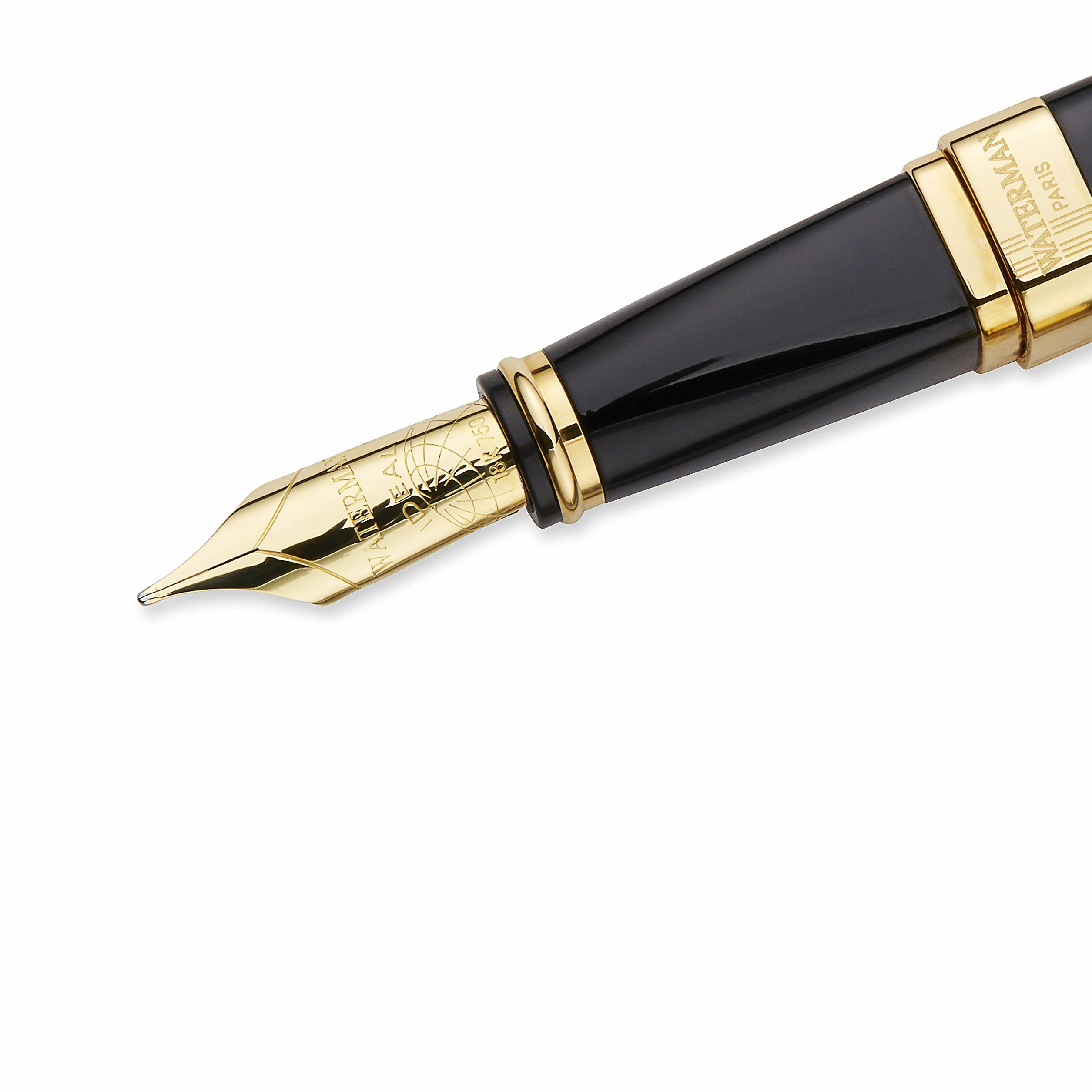 Waterman Exception Penna Stilografica Sottile, Pennino Medio con Cartuccia di Inchiostro Blu, Nero con Clip in Oro 23 Carati, Confezione Regalo