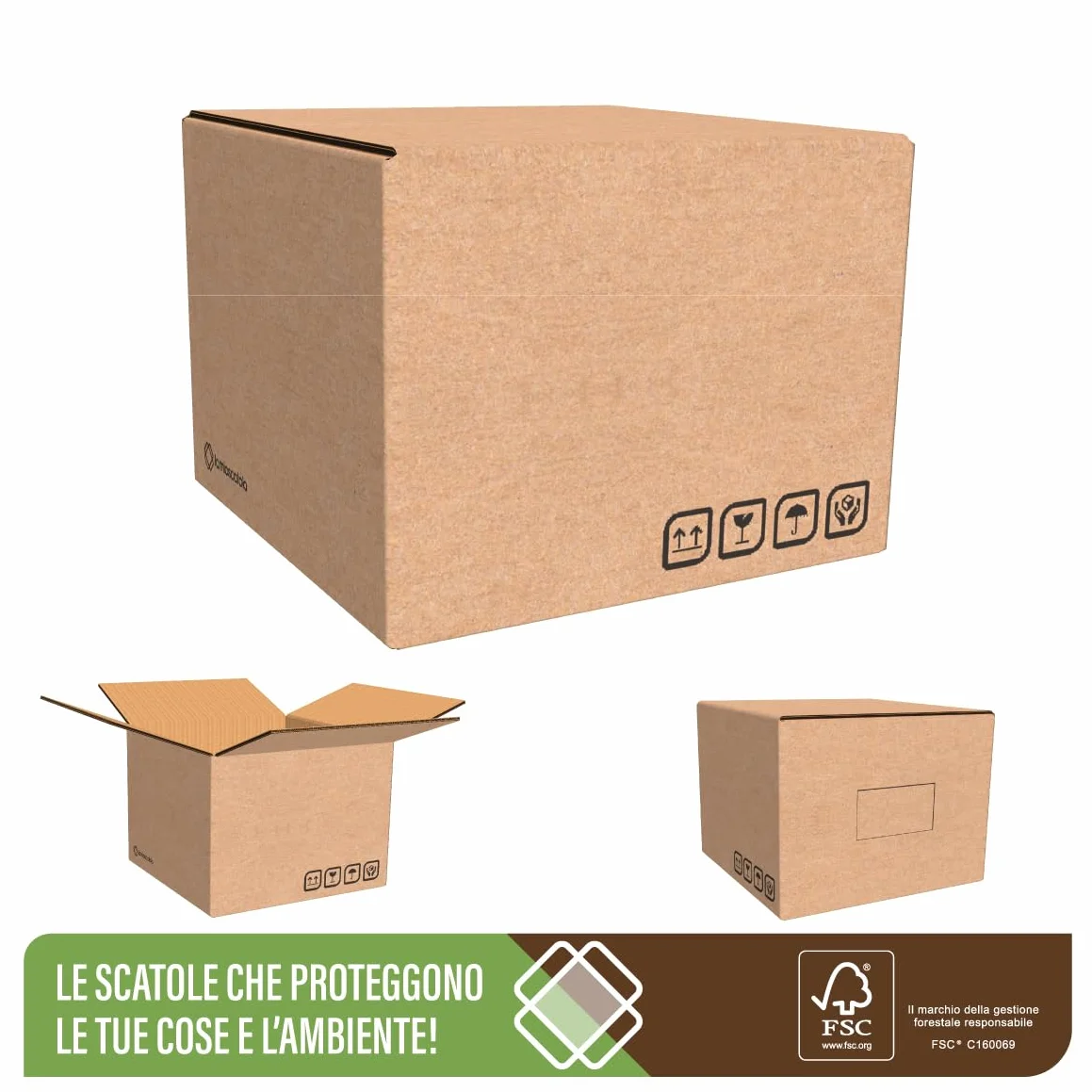 LA MIA SCATOLA - Scatole di Cartone Doppia Onda, 60x60x50 cm, Confezione da 10 Pezzi, Resistenti per Trasloco e Imballaggio FSC® MIX CERT. SGSCH-COC-090125