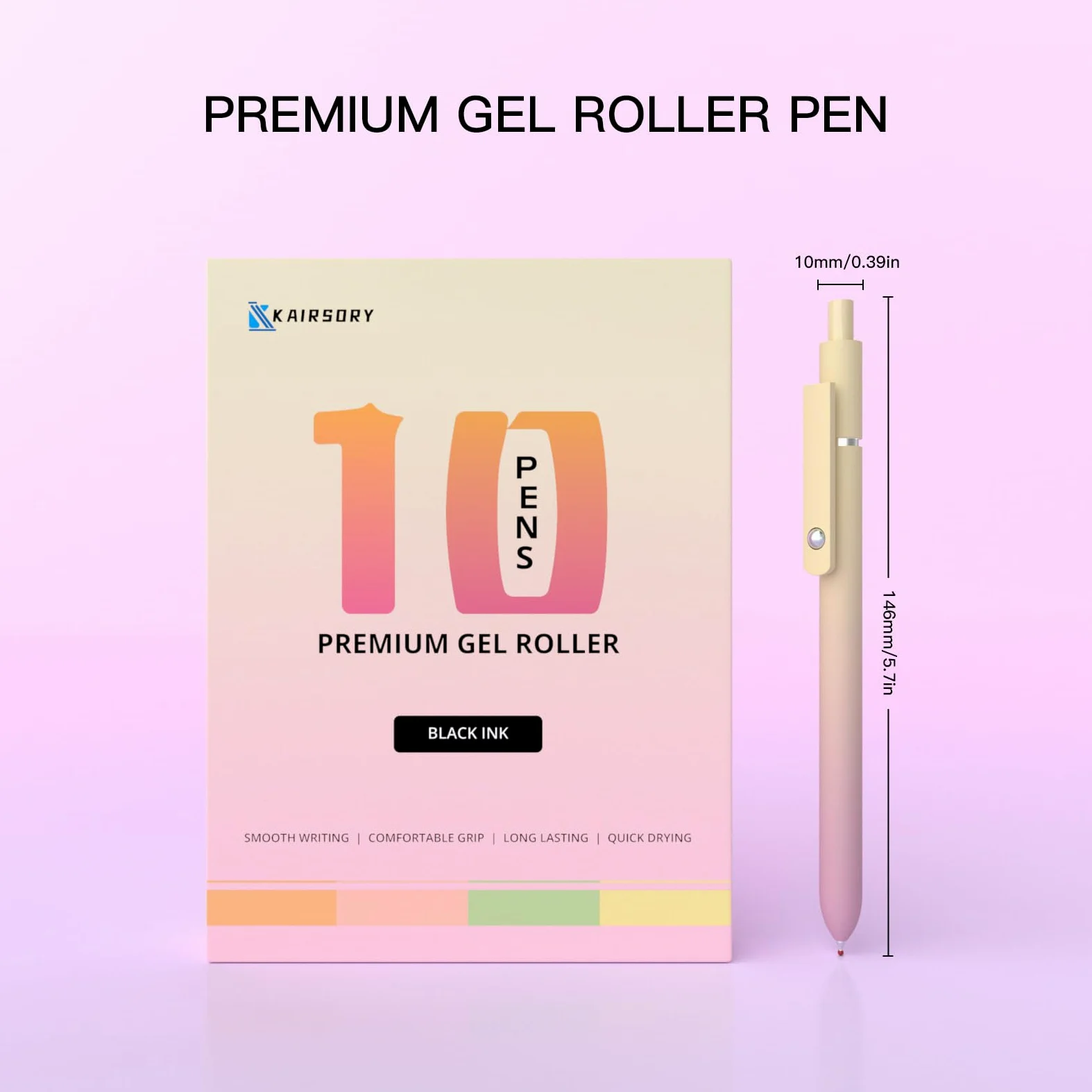 Penne gel, per regali di Natale, a punta fine da 0,7 mm, penne nere a inchiostro nero di alta qualità, per diari, appunti, regali di compleanno per ragazze (10 pezzi, inchiostro nero sfumato)