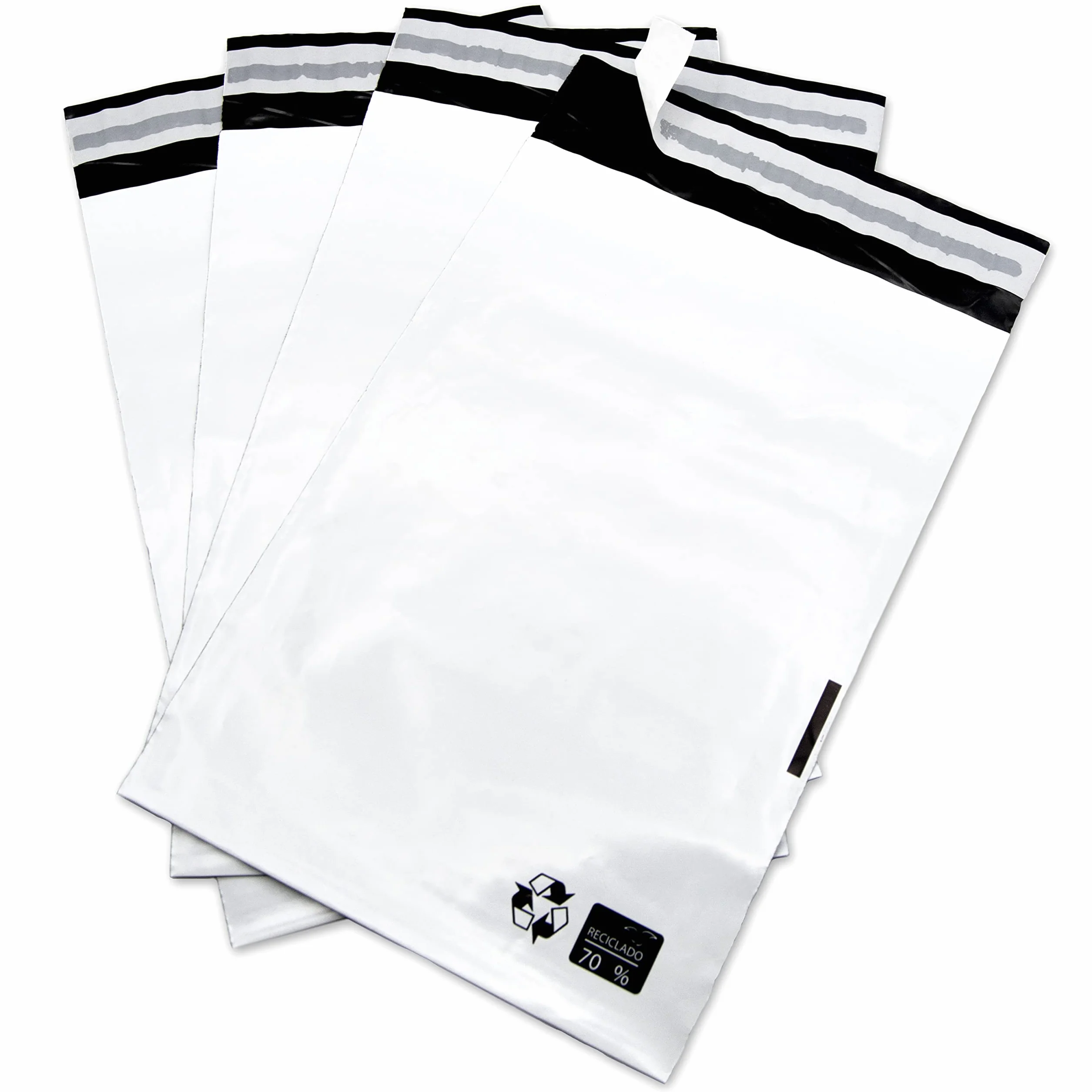Buste per spedizioni di plastica bianca opaca con chiusura facile adesivo resistente. Buste e confezioni di varie dimensioni 450 x 600 + 40 mm per l'imballaggio di posta e spedizione sicura.