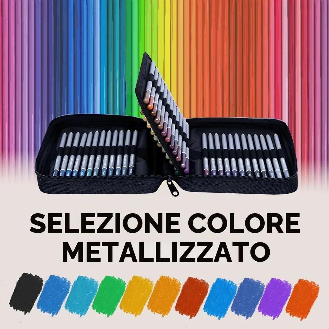 Castle Art Supplies Set di 48 Matite Metalliche Colorate Con Extra | Anime in Cera con Tonalità Scintillanti per Professionisti, Artisti Adulti e Coloristi | In Solida Custodia Cernierata da Viaggio