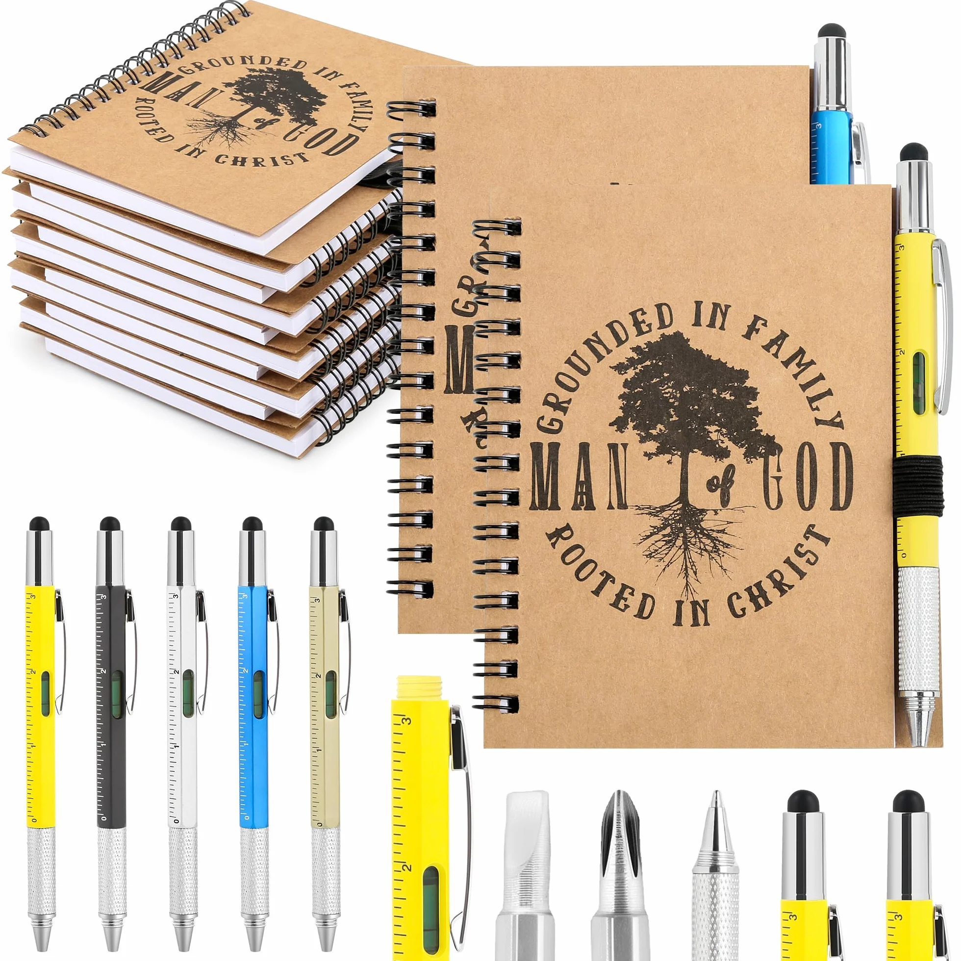Set di 20 quaderni religiosi a spirale con scritta "Man of God", con penne multiuso 6 in 1, regalo per festa del papà, compleanno, Natale, chiesa, per papà, marito, collega, personale