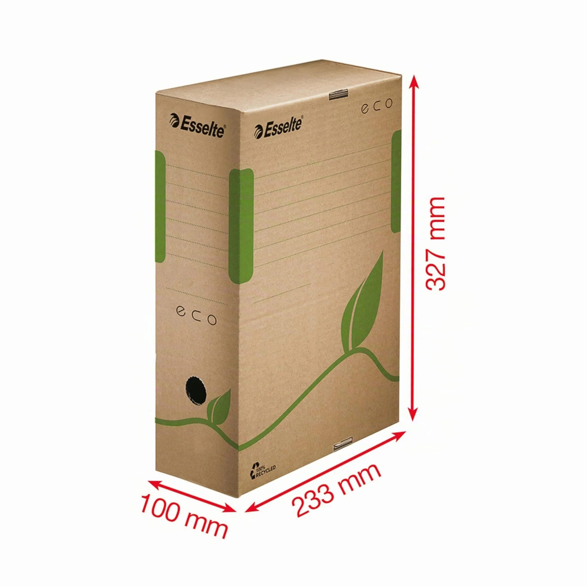 Esselte Ecobox Scatola archivio Eco, Dorso 10 cm, Per formato A4, Cartone ondulato riciclato al 100%, 10 x 32.7 x 23.3 cm, Marrone (Ocra), 25 pezzi, 623917