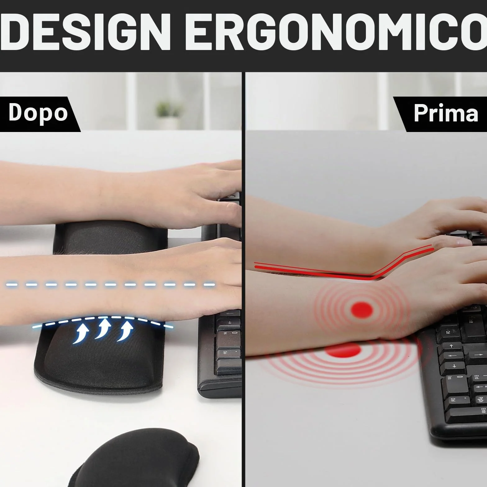 Gimars Poggia Polsi Mouse Tastiera Ergonomico Schiuma Memoria Gel Supporto Mouse Poggiapolsi per Alleviare Dolore Digitazione Gaming Ufficio Nero