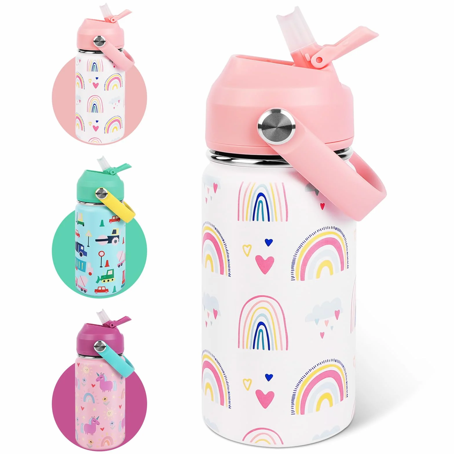 Borraccia Bambini Acciaio Inox 350ml Termica Senza BPA Cannuccia