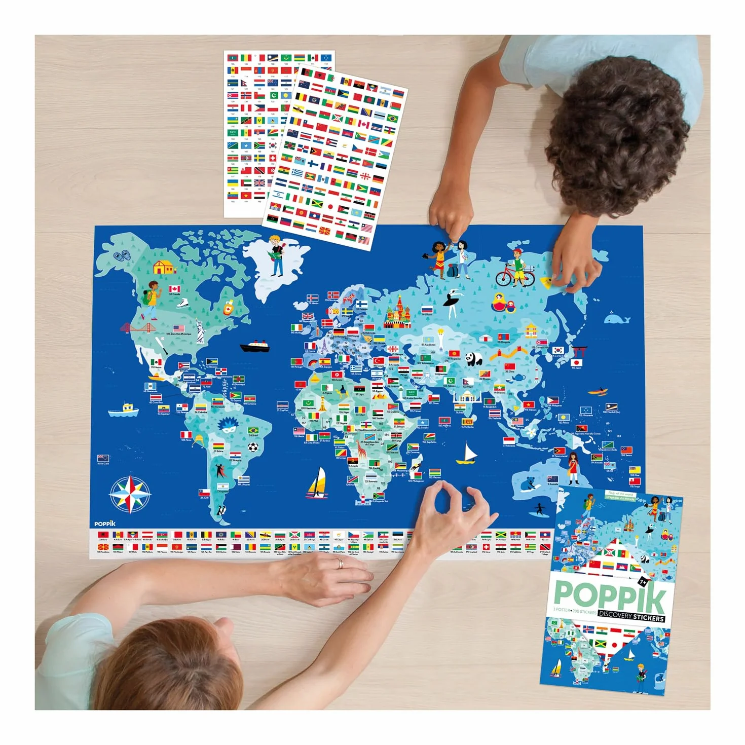 Poster interattivo con Adesivi Bandiere del Mondo 68 x 100 cm per Bambini 7+