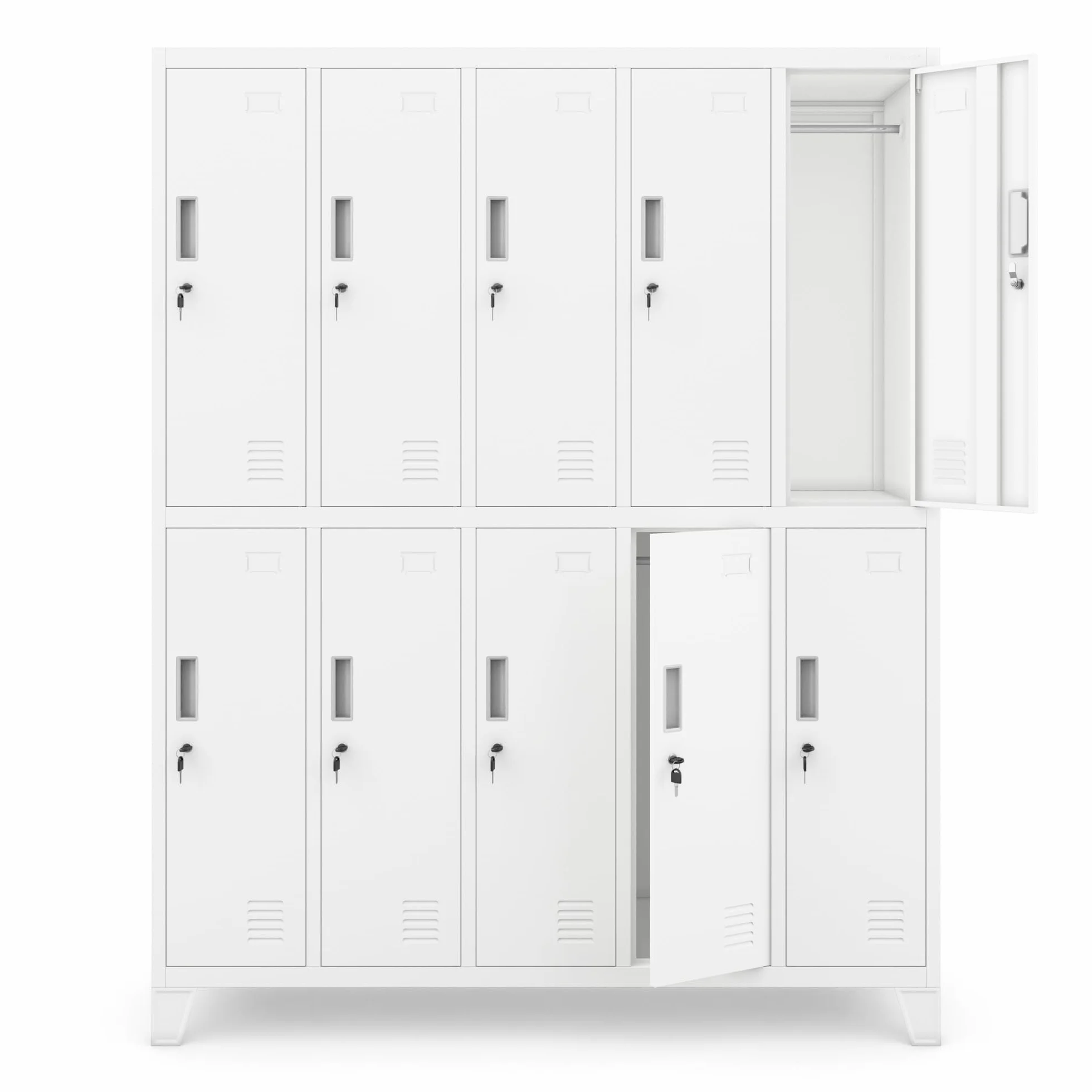 Jan Nowak Armadietto spogliatoio Armadio metallico con 10 Scomparti Fessure di ventilazione Rivestimento in polvere 172 cm x 136 cm x 45 cm (Bianco)