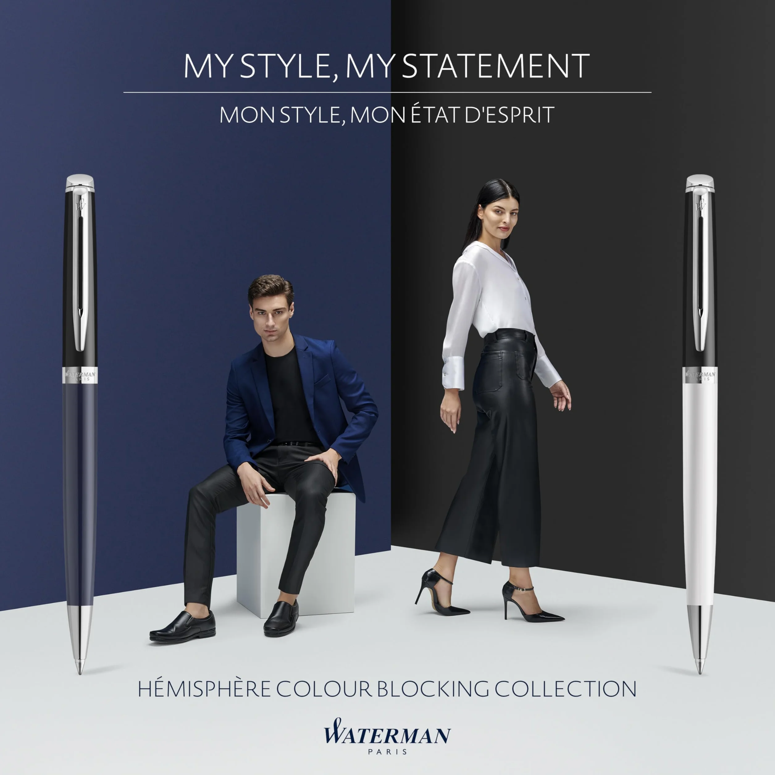 Waterman Hémisphère Penna roller | laccatura bianca e nera con puntale rivestito in palladio | punta sottile | Inchiostro nero | confezione regalo