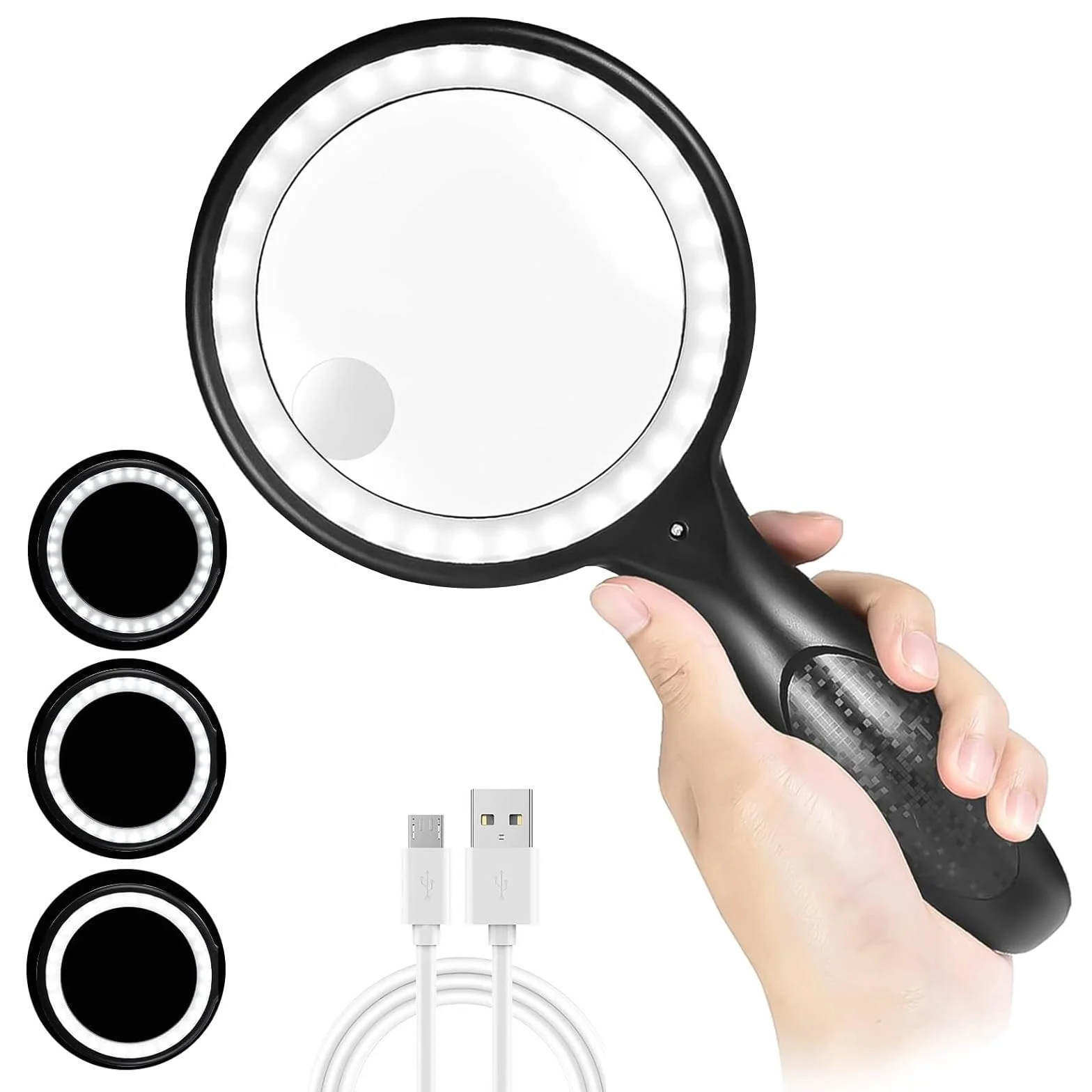 Lente d'ingrandimento con Luce 33 LED Ricarica USB 3 Modalità 60X 30X per Lettura Ispezione Esplorazione