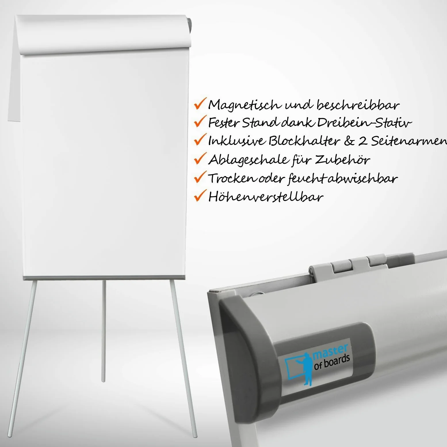 KARAT Cavalletto per conferenze e presentazioni, lavagna magnetica cancellabile a secco con bracci laterali e supporto mobile, altezza regolabile 105-188 cm, Flipchart (68 x 105 cm Coyote)
