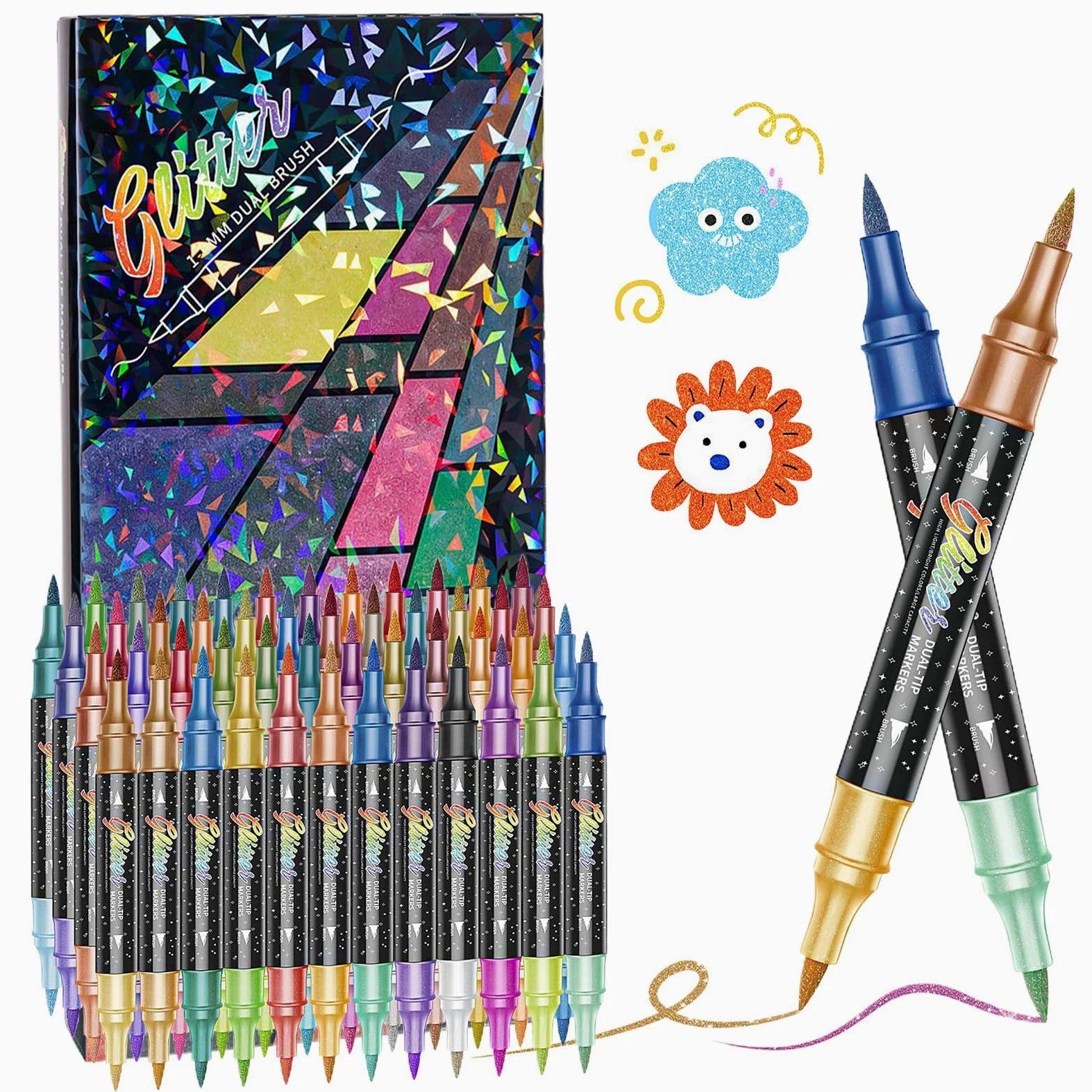 Pennarelli da Disegno Punta fine a pennello, senza sbavature | Pennarelli Colorati per Arte, Disegno e Pittura per Lavori Manuali, Scuola, Casa, Asilo, Journaling, Scrapbooking, Schizzi,