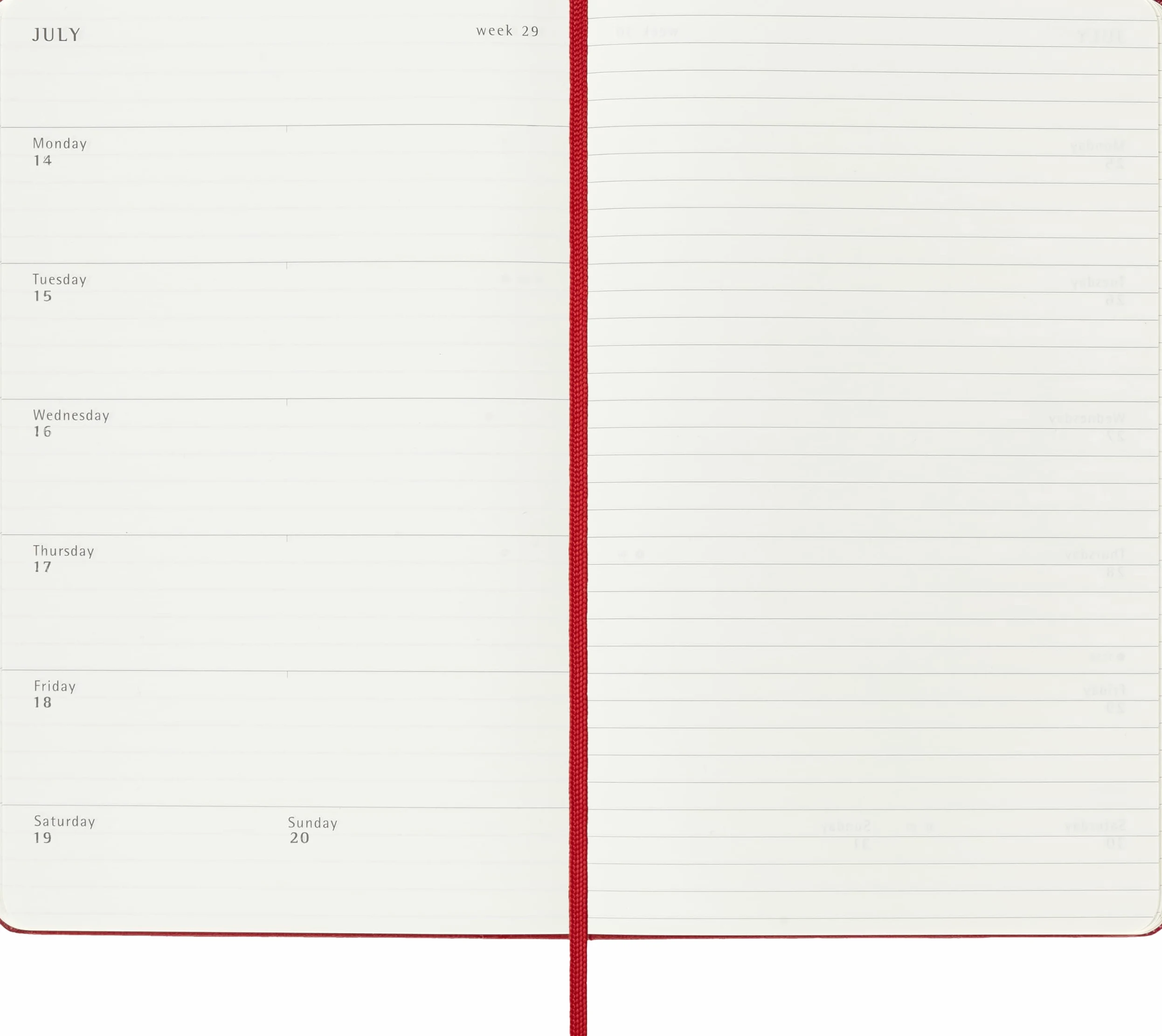 Moleskine Weekly Planner 2024-2025, Agenda Settimanale 18 Mesi 2025 Con Spazio Per Note, Con Copertina Rigida e Chiusura Elastica, Formato Large 13 x 21 cm, Colore Rosso Scarlatto
