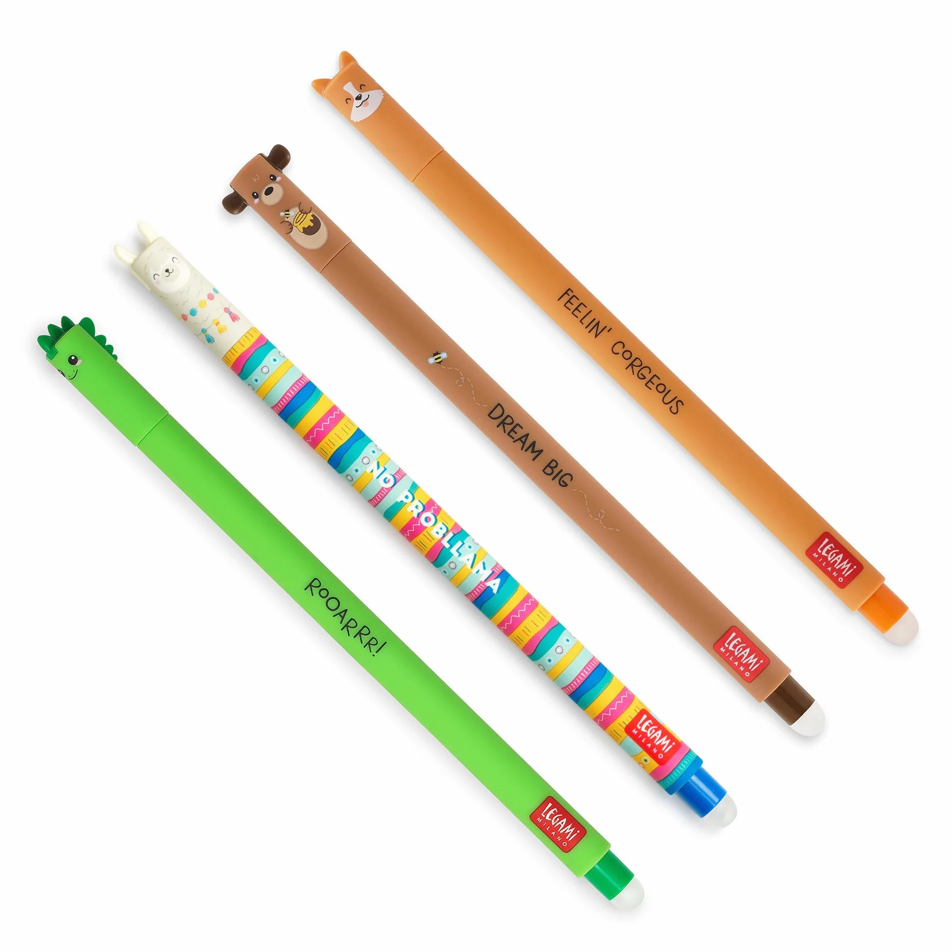 Legami Set di 4 Penne Gel Cancellabili Termosensibili, Diametro Punta 0,7 mm, Nero Blu Verde Rosso